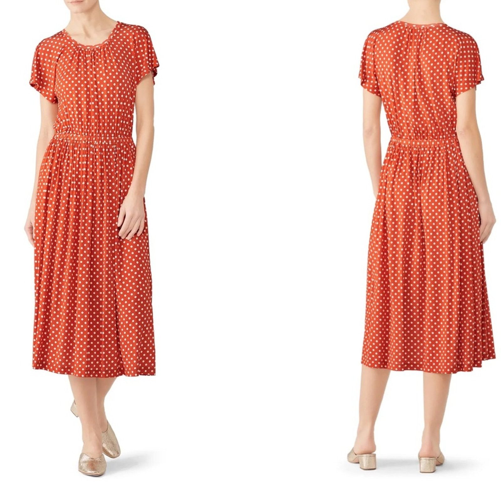 Stine Goya RTR Stine Goya Caitlin Orange & White Polka Dot Midi Dress Size S / US 4 / IT 40 - 1 Thumbnail