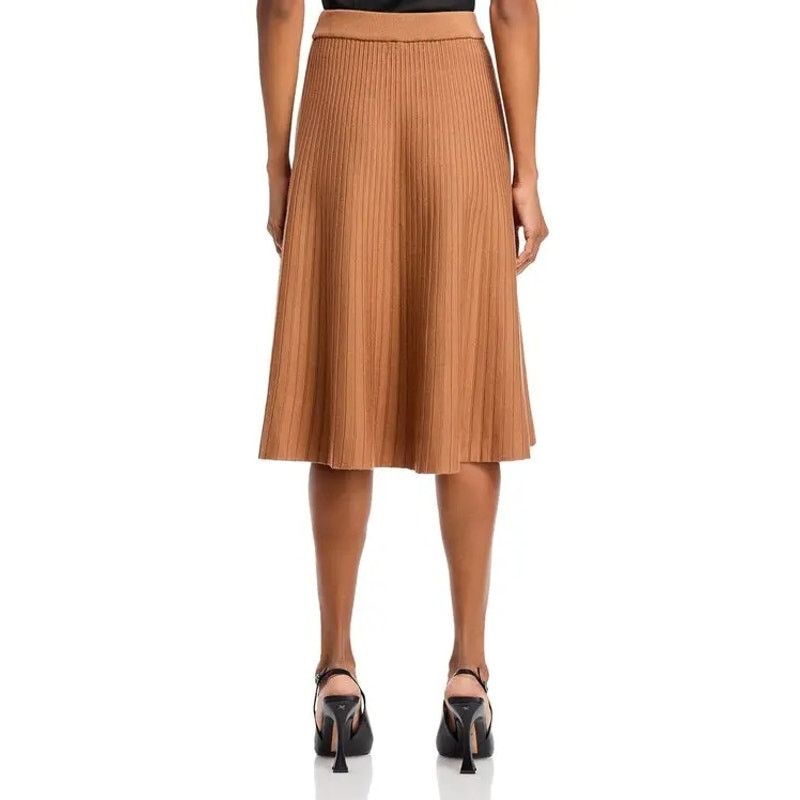 The Unbranded Brand Nancy Yang Women Brown Ribbed Knit A-line Midi Skirt Size L Size 34" / US 12 / IT 48 - 4 Thumbnail