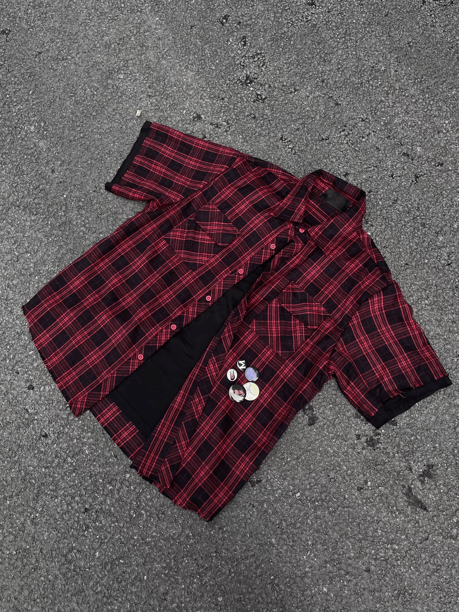 image of Vintage Red Plaid Loose Casual Plaid Shirt, Men's (Size Small)
