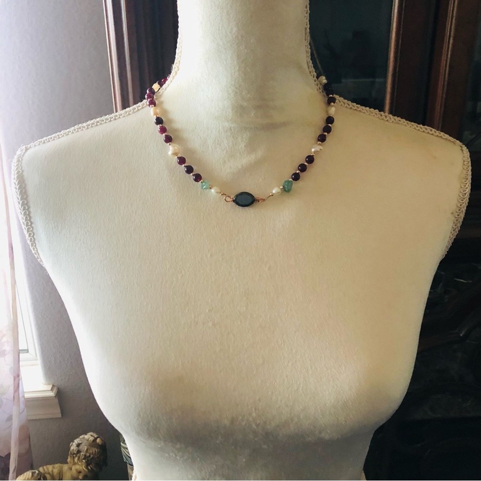 Handmade Handcrafted elegant genuine almandine garnet pearl necklace Size ONE SIZE - 4 Thumbnail