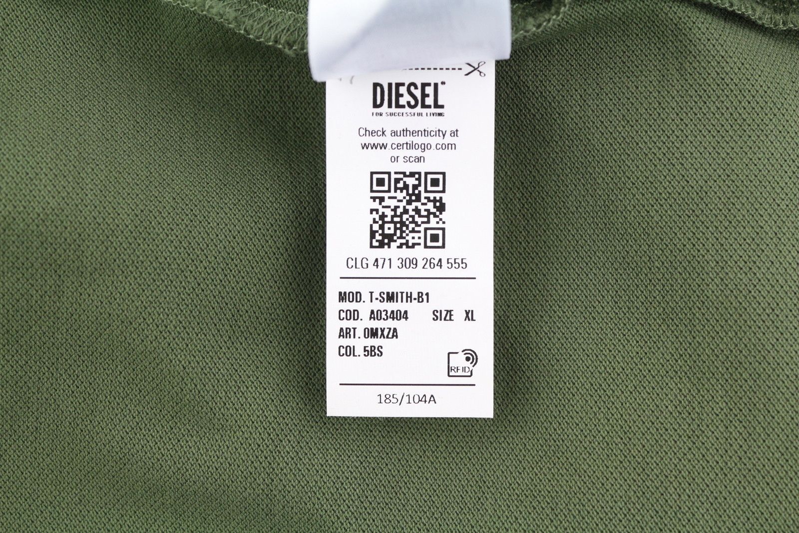 Diesel T-SMITH-B1 XL Khaki Polo Neck Logo T-Shirt 41161 Size US XL / EU 56 / 4 - 10 Thumbnail