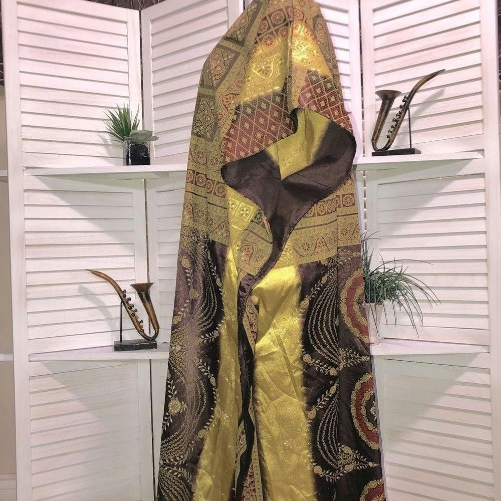 Vintage 70s vintage Kaftan tapestry golden brown maxi dress Sz OS Size ONE SIZE - 5 Thumbnail