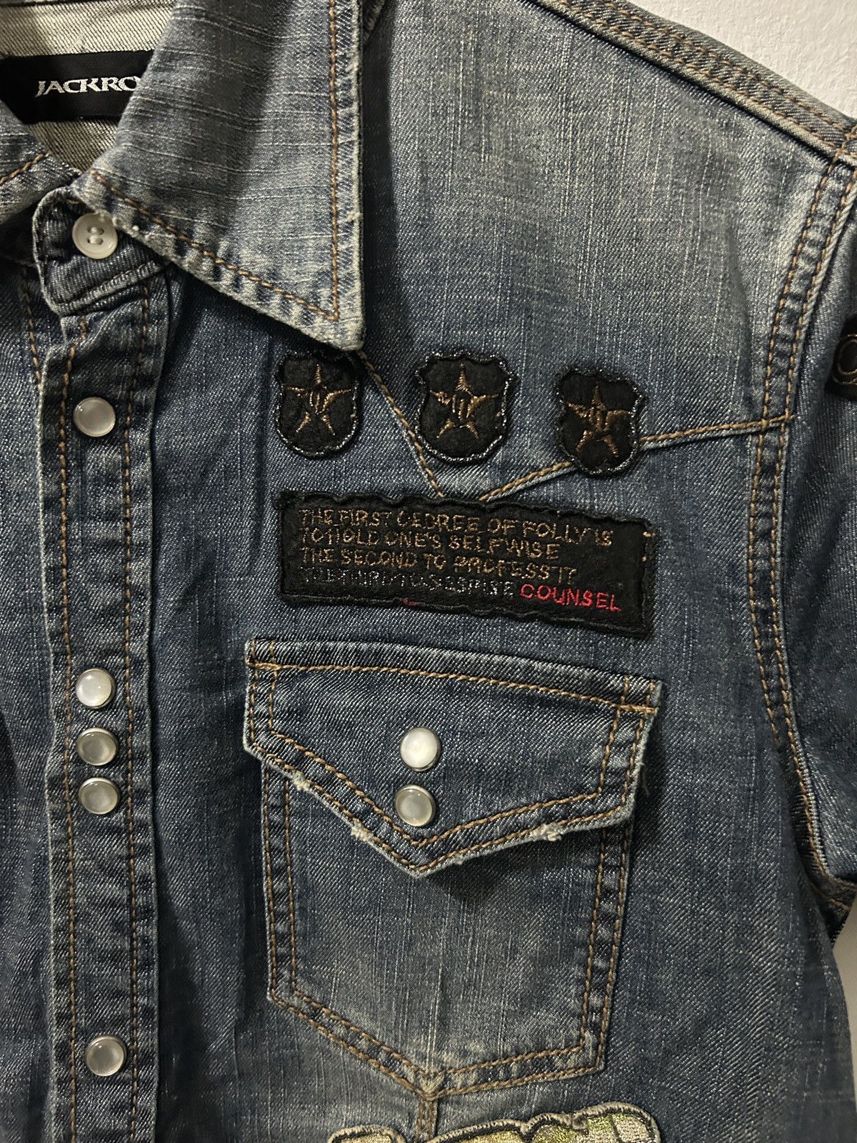 If Six Was Nine Jackrose punk skull patches denim button up Size US M / EU 48-50 / 2 - 3 Thumbnail