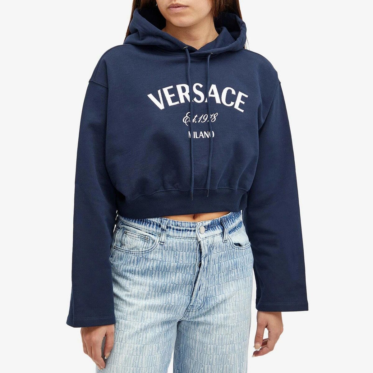 Versace o1y0226 Logo Hoodie in Midnight Blue/White Size XS / US 0-2 / IT 36-38 - 3 Thumbnail
