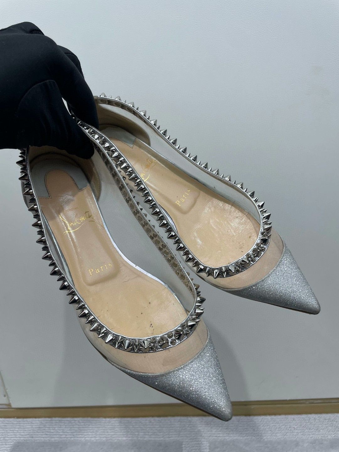 Christian Louboutin Christian Louboutin Silver Studded Mesh Flats Size US 6.5 / IT 36.5 - 1 Thumbnail
