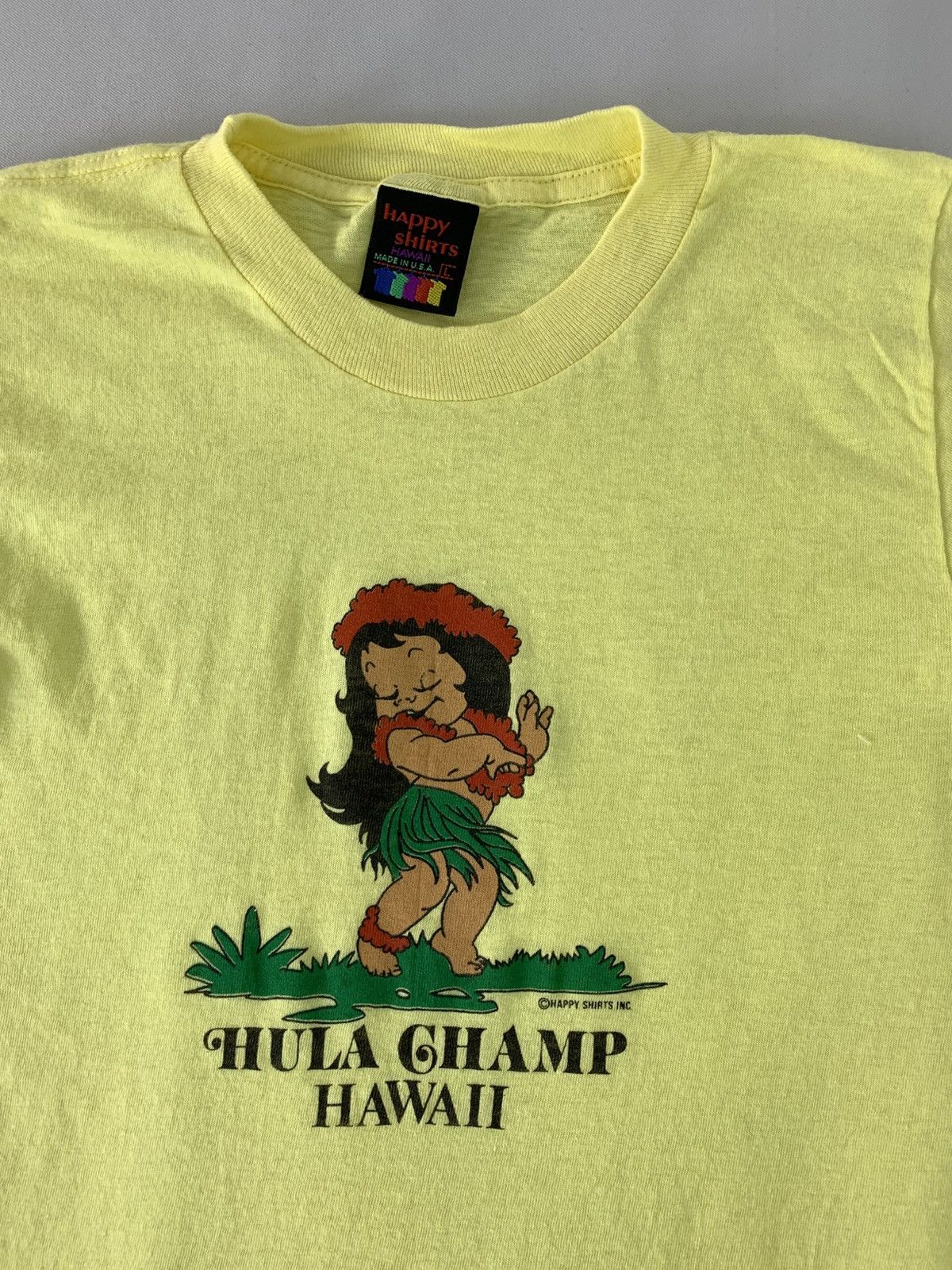 Vintage 90s Happy Shirt Hula Champ Hawaii Sourvenir Printed Tee Size US XS / EU 42 / 0 - 3 Thumbnail