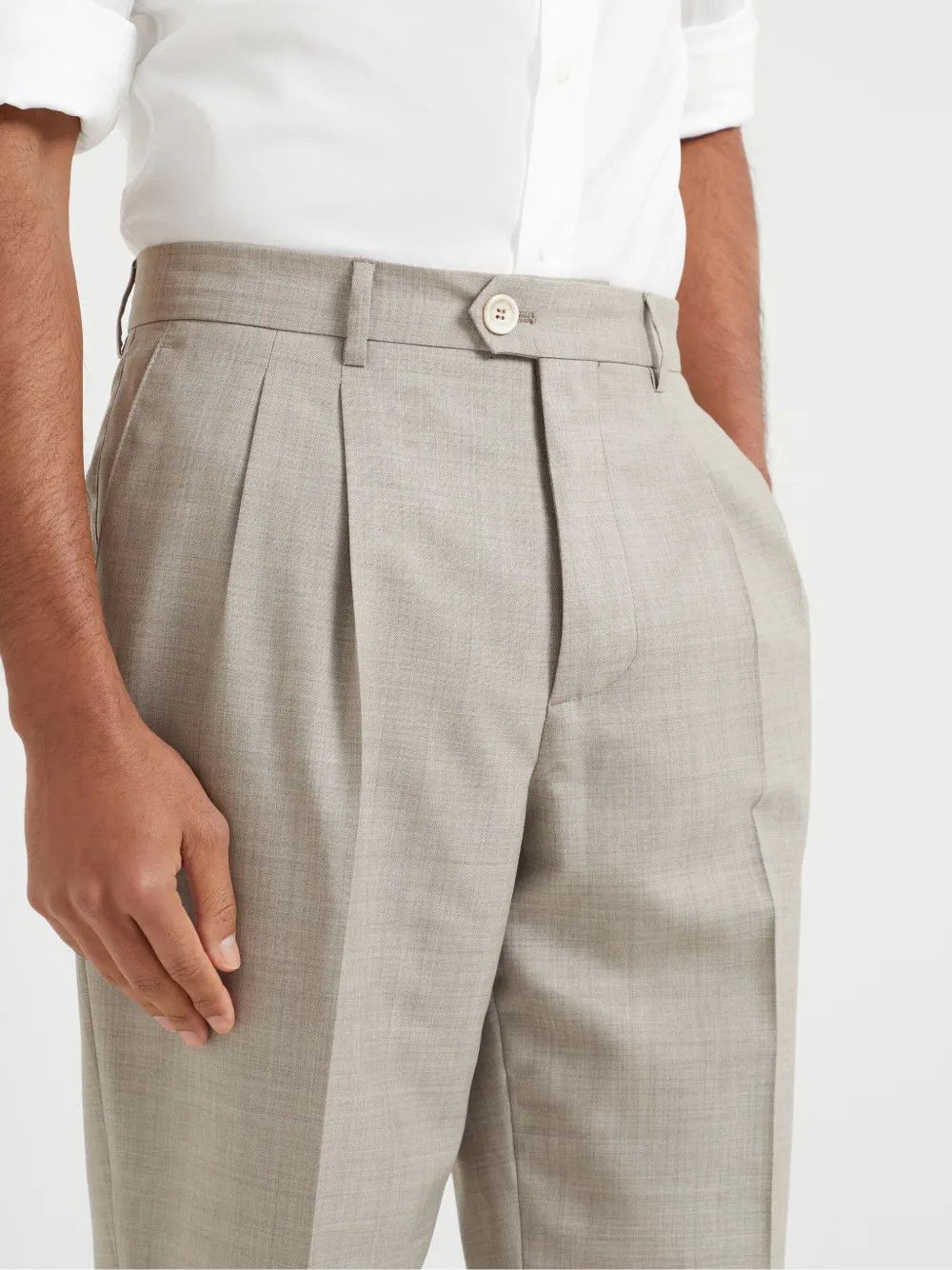 Brunello Cucinelli o1la1rc1a0326 Pleat-Detail Tailored Pants in Beige Size US 32 / EU 48 - 4 Thumbnail