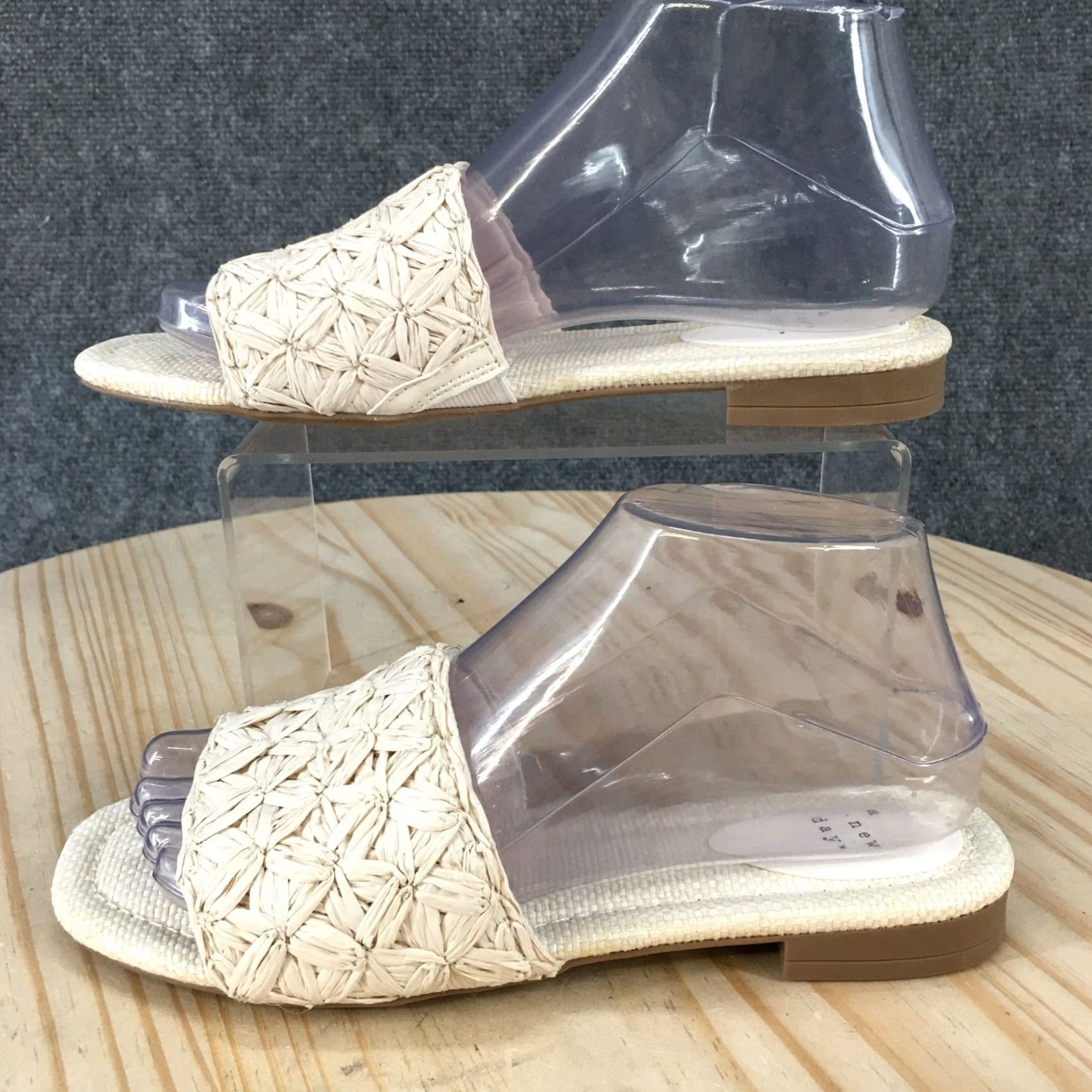Vintage A New Day Sandals Women's Ariella Woven Raffia Slide White Slip On Open Toe Casual Flat Sandal 6.5 Size US 7 / IT 37 - 2 Thumbnail