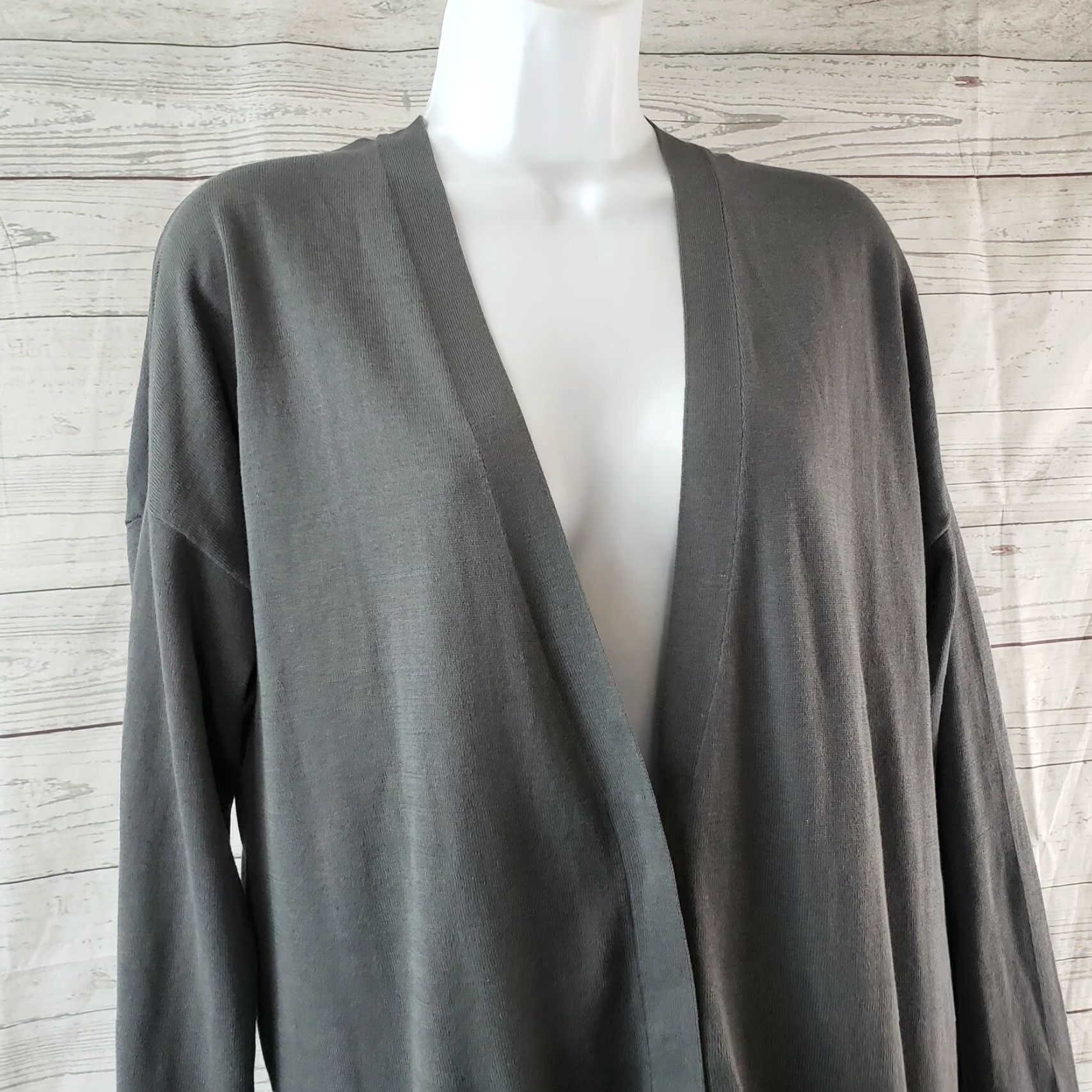 Vintage Pure Jill Cardigan Womens Button Front Gray Cotton Blend Petite Medium PM V-Neck Long Sleeve Knit Sweater Size M / US 6-8 / IT 42-44 - 2 Thumbnail