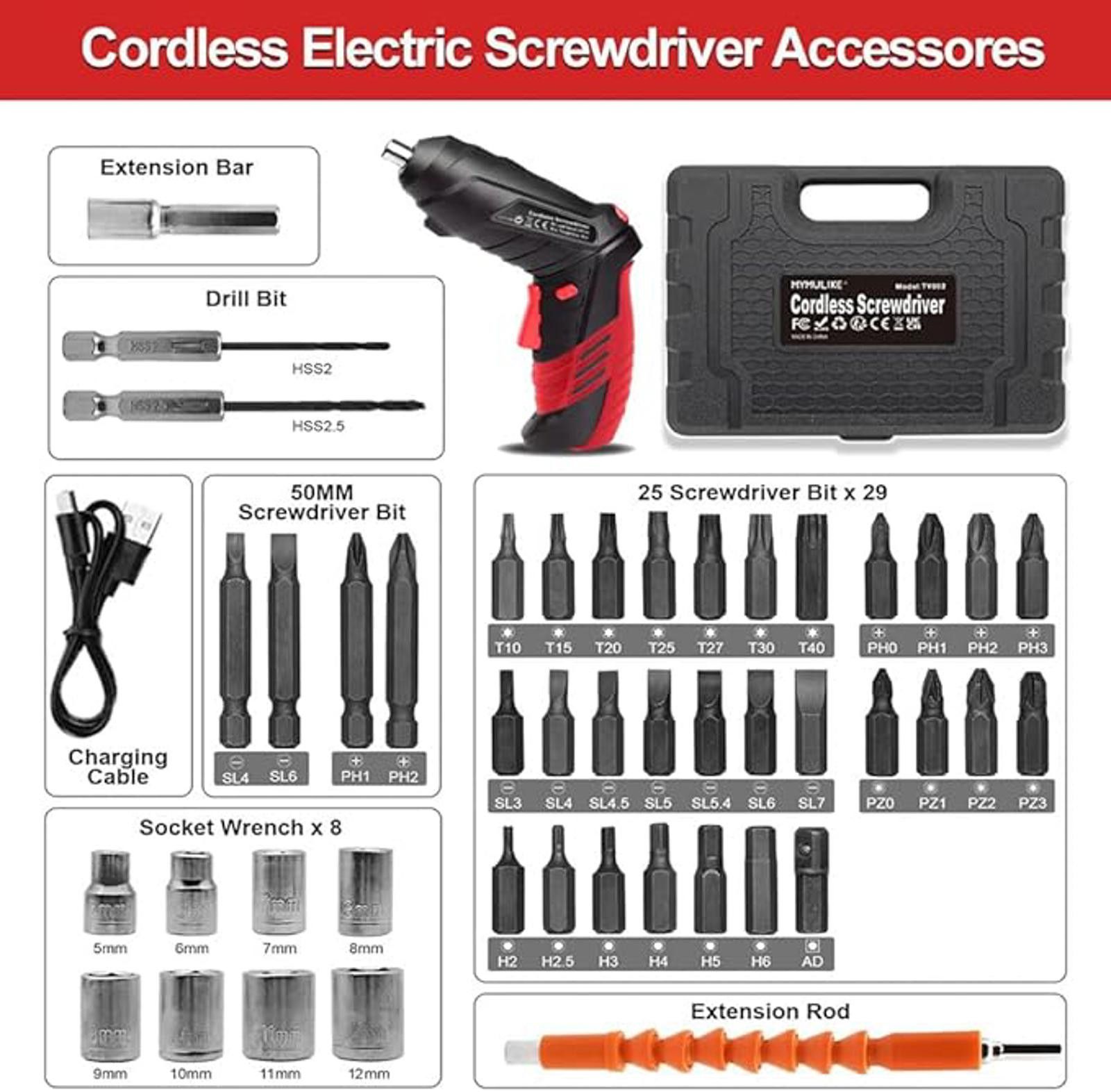 The Unbranded Brand Cordless Screwdriver Pistol Shape Set with Case and Bits Bla Size ONE SIZE - 5 Thumbnail