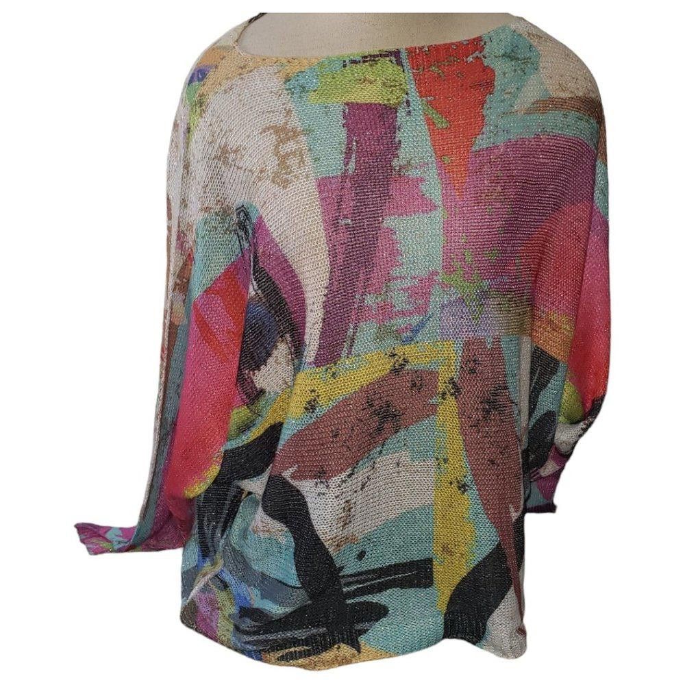 Designer CT890 Italian Ladies Abstract Colorful 3/4 Sleeve Sweater S Size S / US 4 / IT 40 - 2 Thumbnail