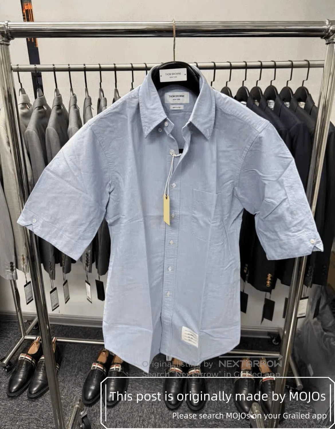 Thom Browne Sz 4 Thom Browne Logo Patch S/S Blue Shirt. Size US XL / EU 56 / 4 - 1 Thumbnail