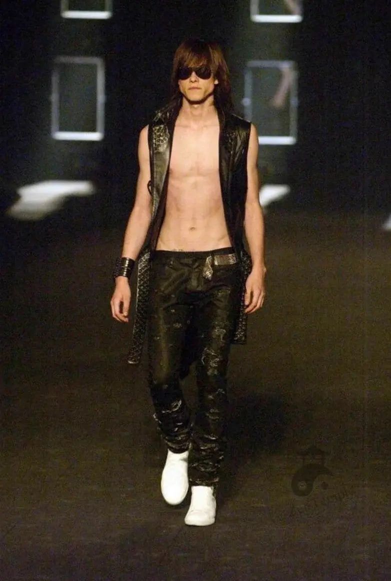 Dior SS04 HEDI WAXED STRIP JEANS Size US 33 - 7 Thumbnail