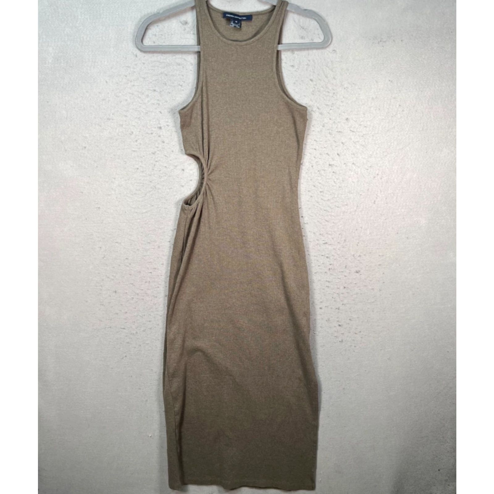 French Connection French Connection Midi Dress Olive Green Sleeveless Ribbed Side Cutout Adult Womens M Black? Green Size M / US 6-8 / IT 42-44 - 2 Thumbnail