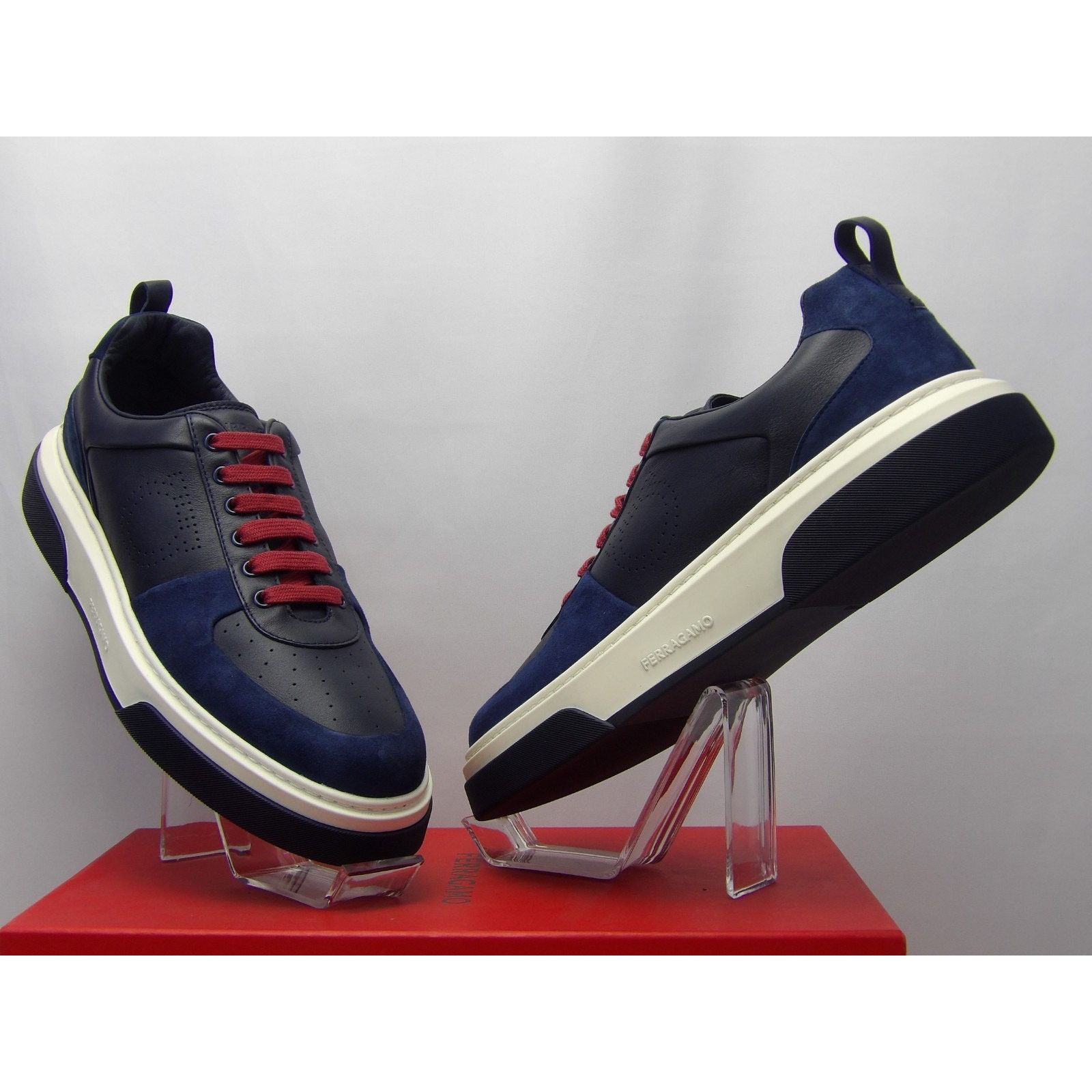 Salvatore Ferragamo FERRAGAMO CASSINA BLUE LEATHER LOGO SNEAKERS 11.5 M ITALY Size US 12.5 / EU 45-46 - 10 Thumbnail