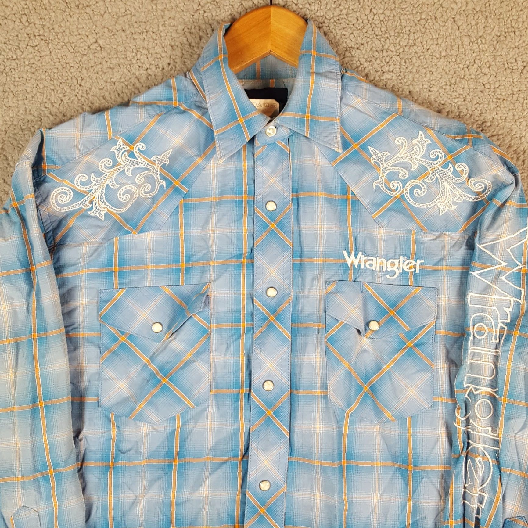 Wrangler VINTAGE Wrangler Western Pearl Snap Cowboy Shirt S Blue Cotton Button-Up Collar Cowboy, Western, 90s, Workwear, Casual Mens Size US S / EU 44-46 / 1 - 2 Thumbnail
