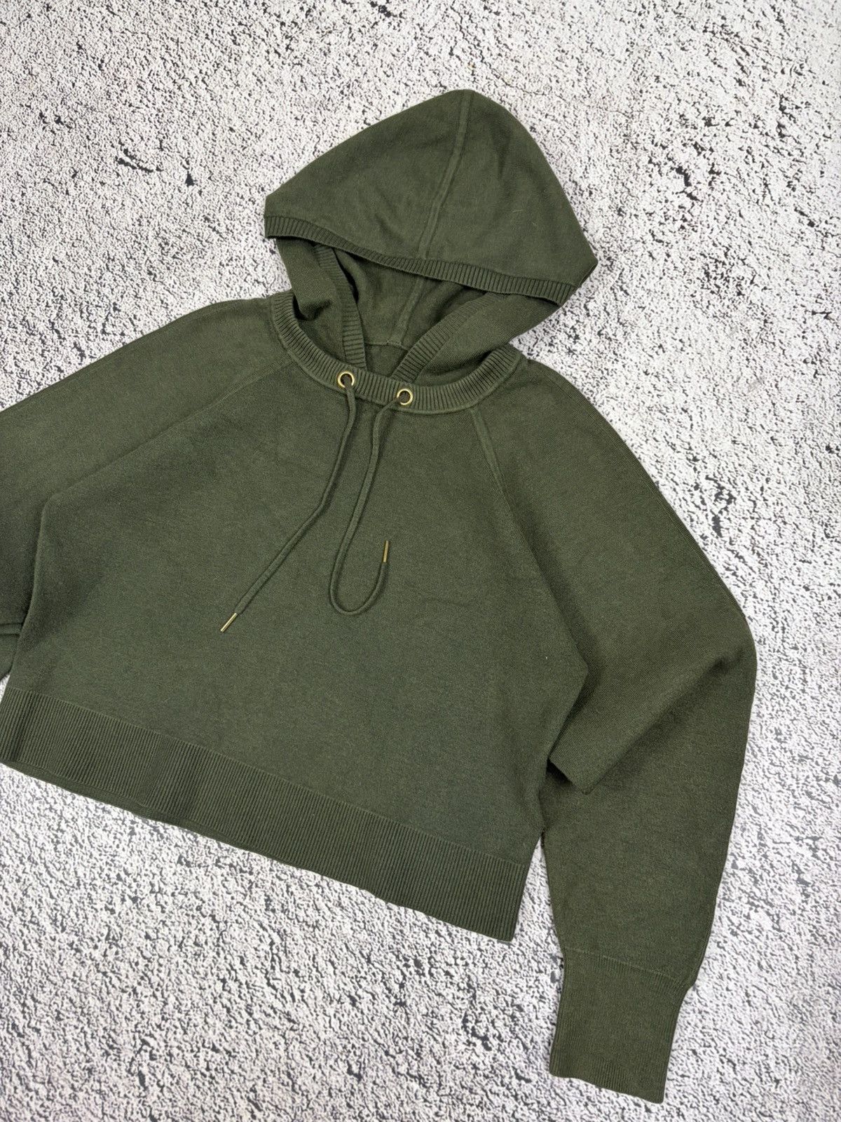 Sandro Sandro Paris Cropped Knit Hoodie Olive Green Size S / US 4 / IT 40 - 3 Thumbnail