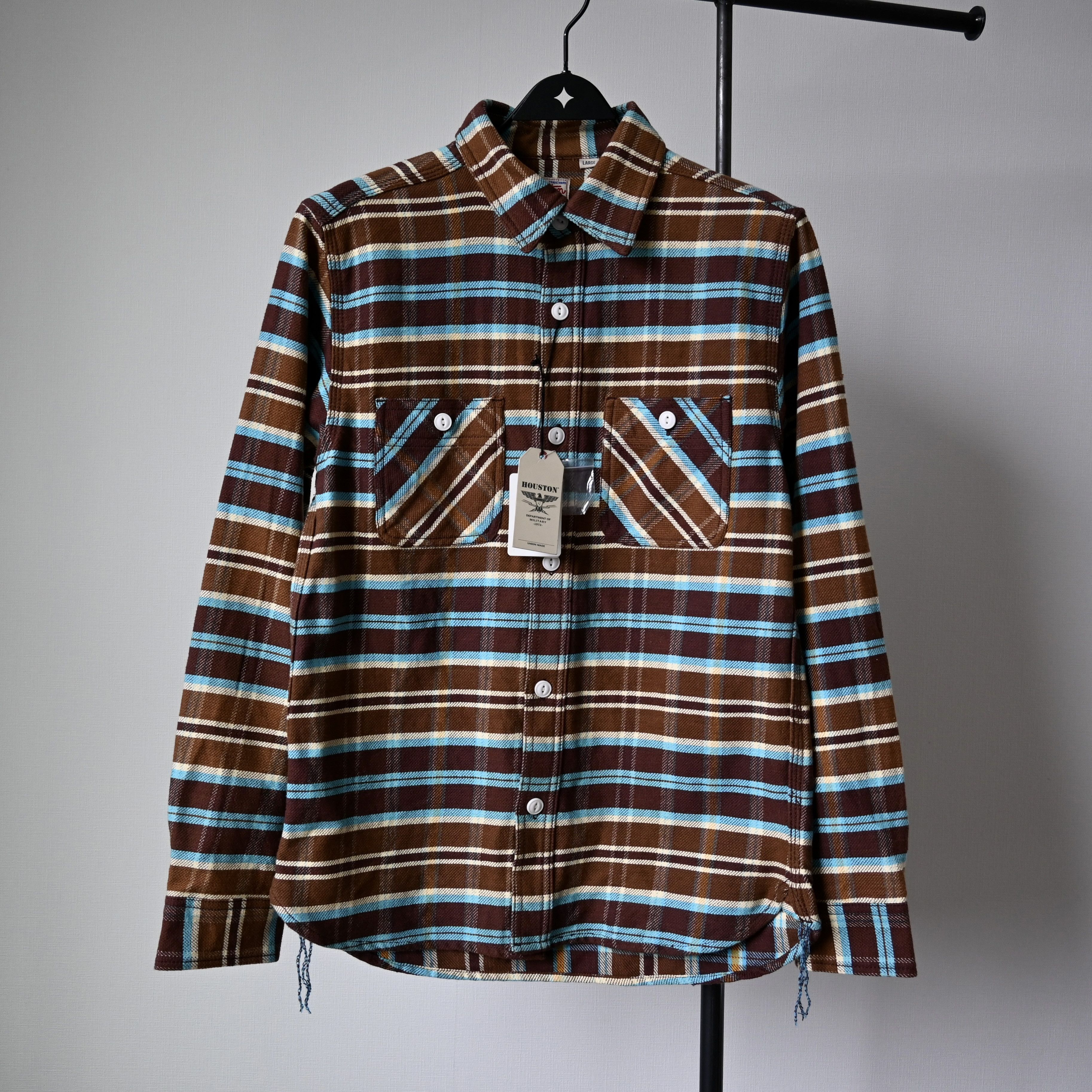 Japanese Brand UNUSED, Houston heavyweight flannel shirt, brown x turquoise Size US M / EU 48-50 / 2 - 1 Thumbnail