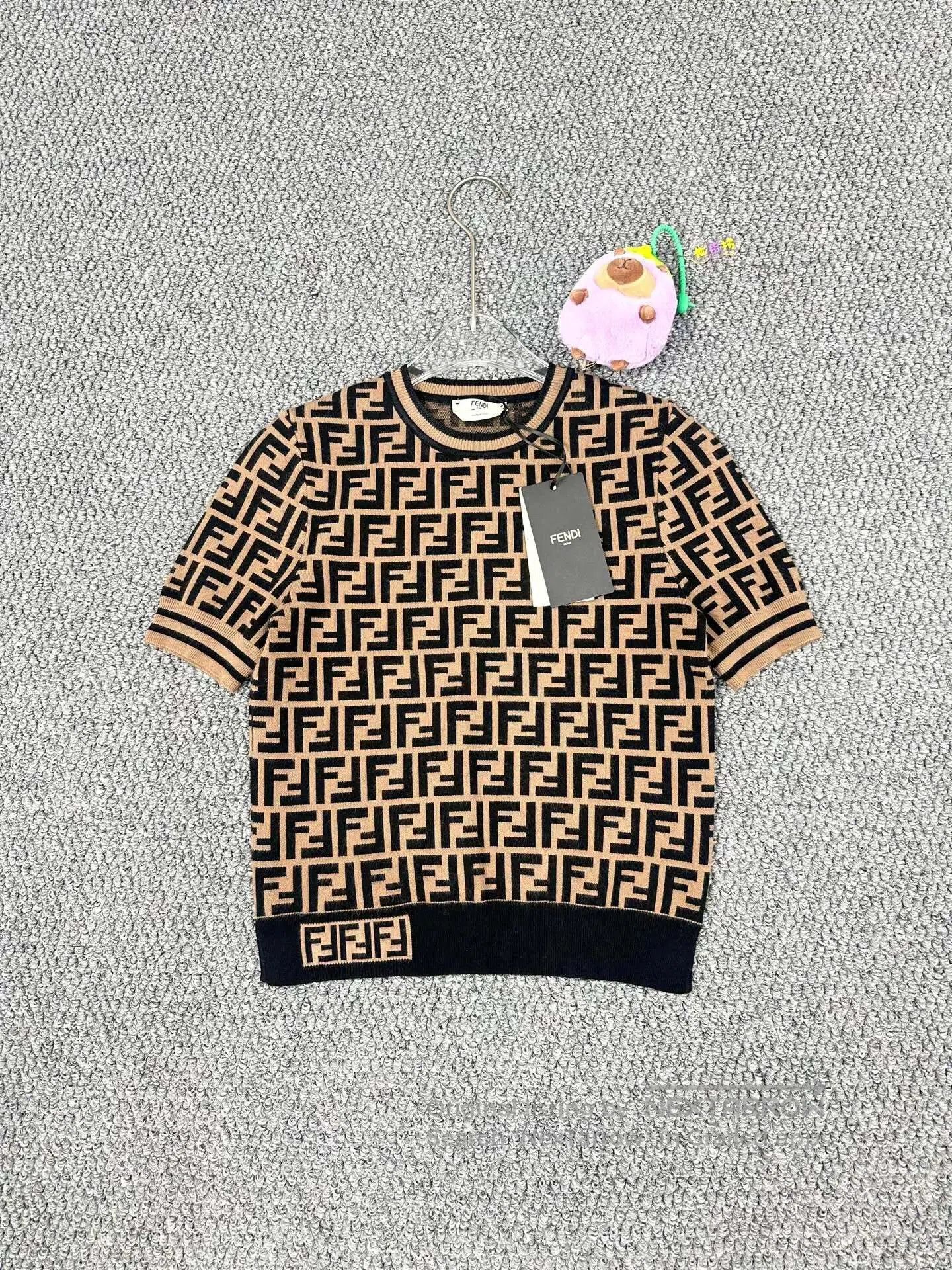 Fendi FENDI Brown All-over Printed Logo Knit Short Sleeve| Size XS / US 0-2 / IT 36-38 - 1 Thumbnail