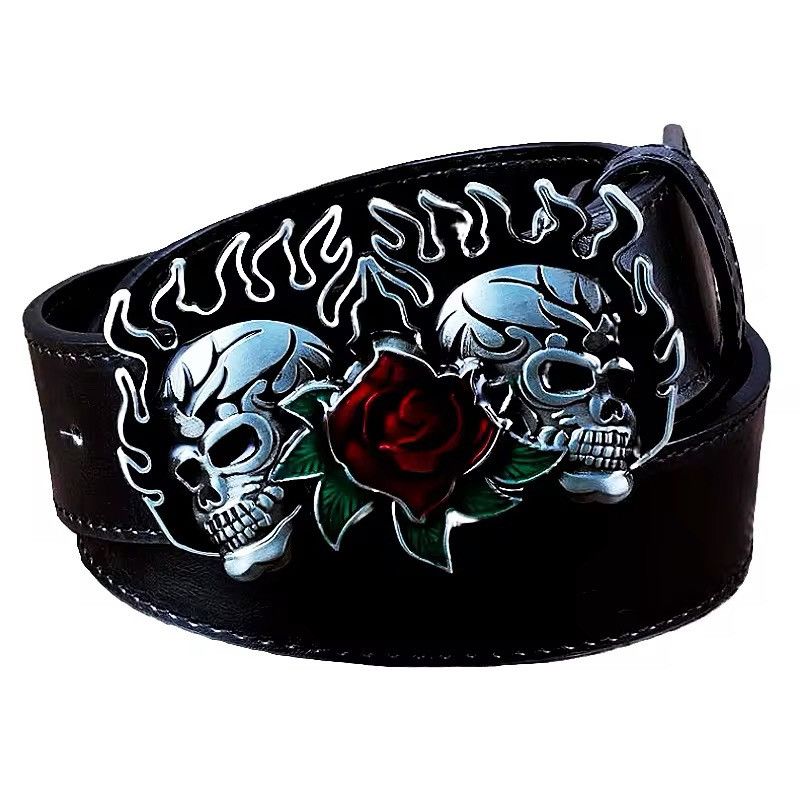 Japanese Brand × Vintage Flame Skull Rose Flower Pattern Buckle Fashion Belt Size ONE SIZE - 2 Thumbnail