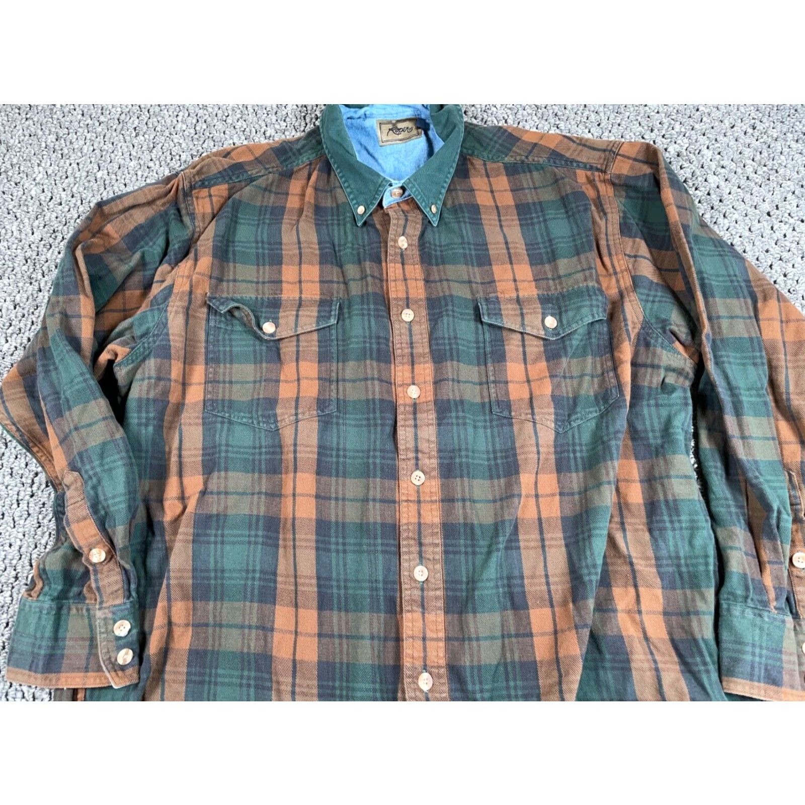 Roper VINTAGE Roper Plaid Button-Up Shirt Adult 2XL Green Brown Long Sleeve Cowboy Retro Mens Size US XXL / EU 58 / 5 - 4 Thumbnail