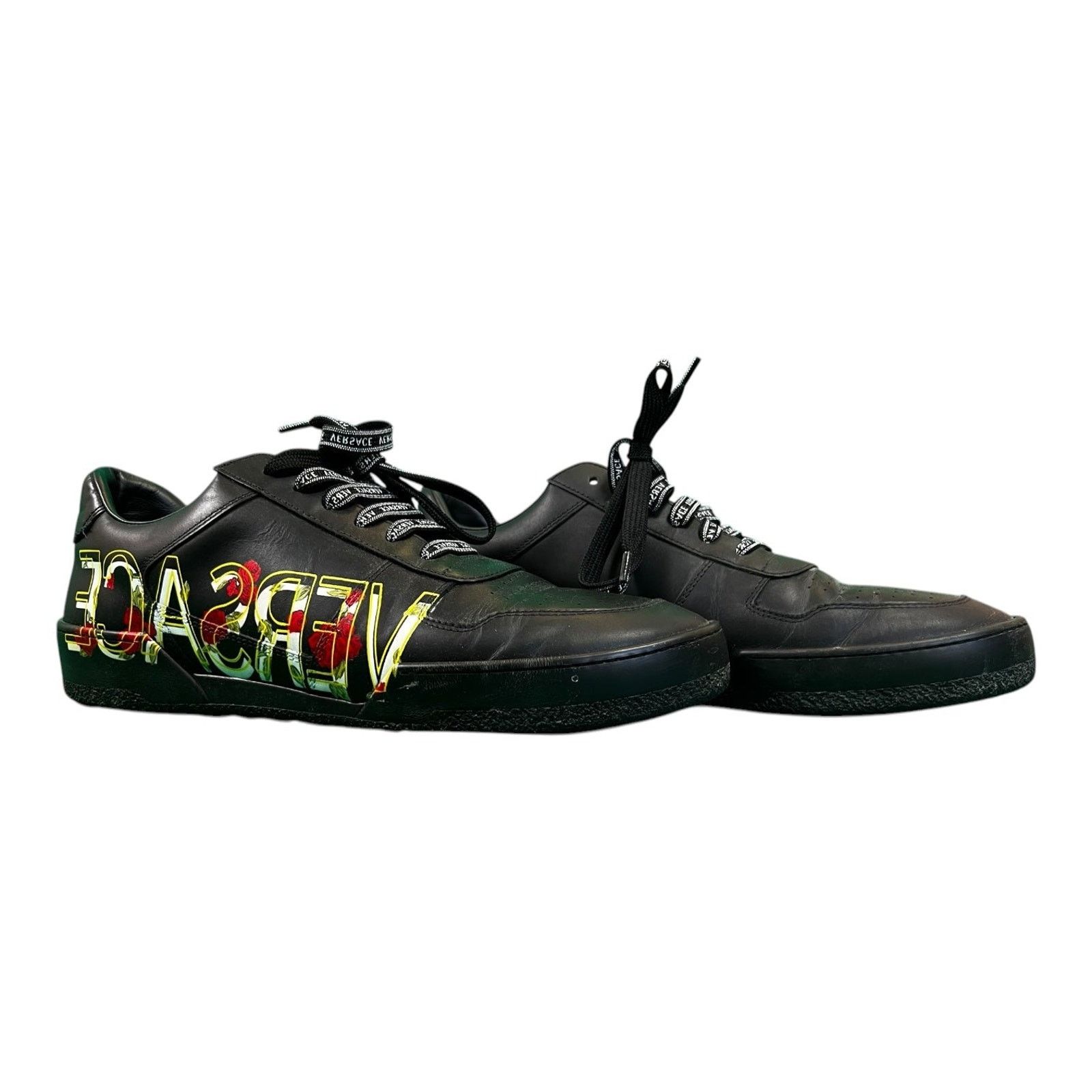 Versace Versace IIus Men EU 46 US 12 Floral Logo Black Sneakers $995 Size US 12 / EU 45 - 2 Thumbnail