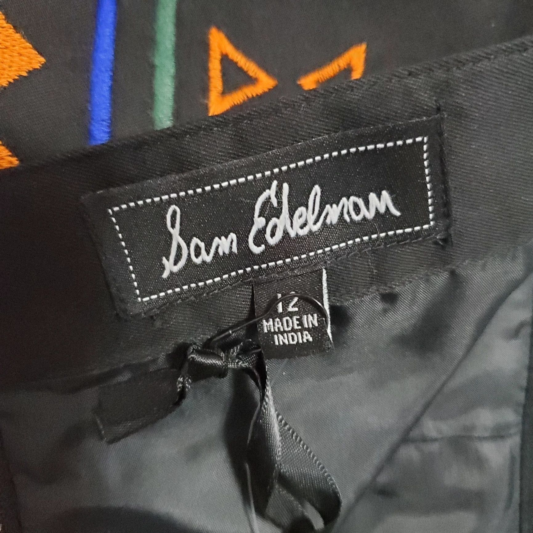 Sam Edelman Sam Edelman Skirt Women 12 Black Aztec Print Beaded Embroidered Cotton Mini Size 34" / US 12 / IT 48 - 3 Thumbnail