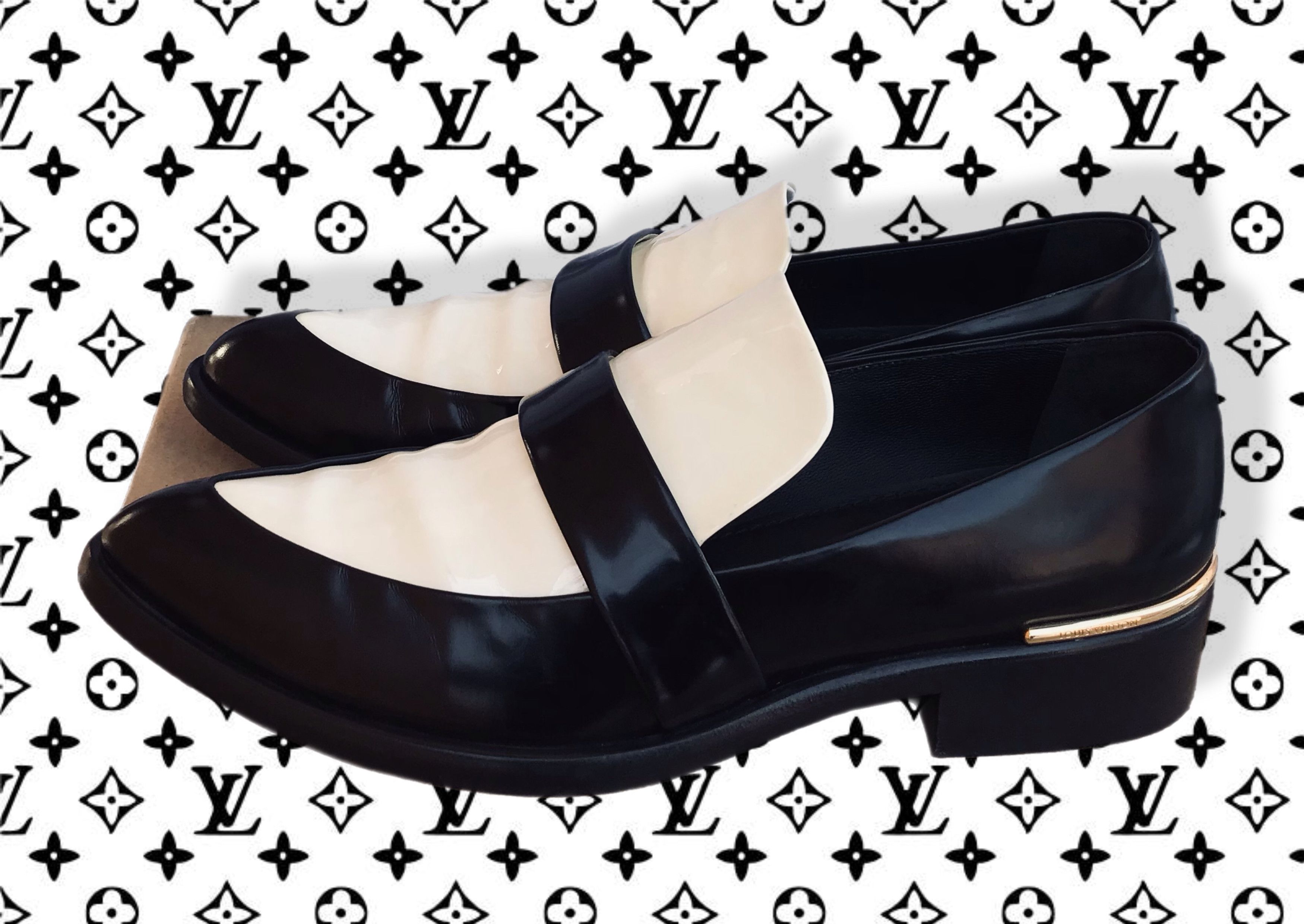 Louis Vuitton Louis Vuitton Loafers Black White Slip On Flats Leather Size US 7.5 / IT 37.5 - 2 Thumbnail