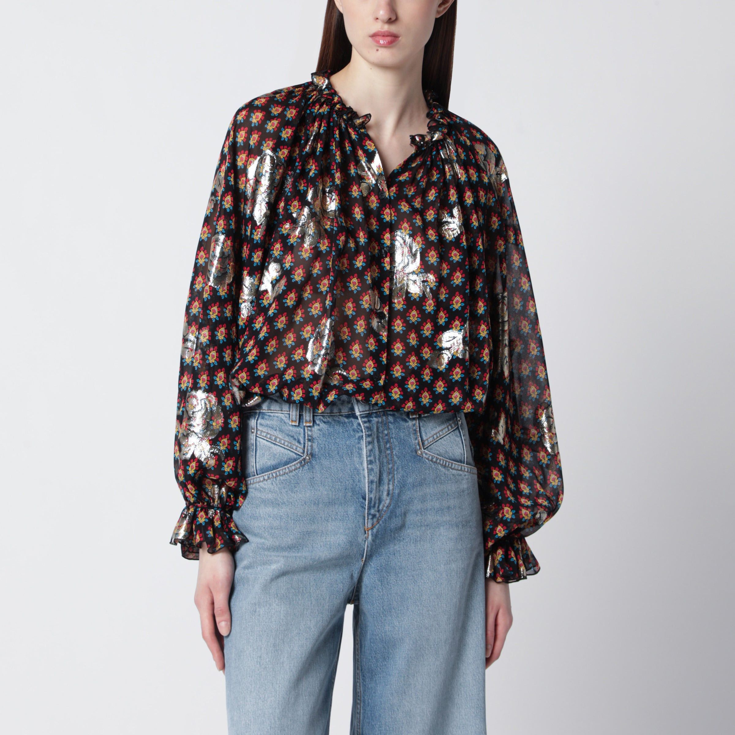 Etro Etro Black Silk Shirt With Fil Coupe Roses Size S / US 4 / IT 40 - 1 Thumbnail