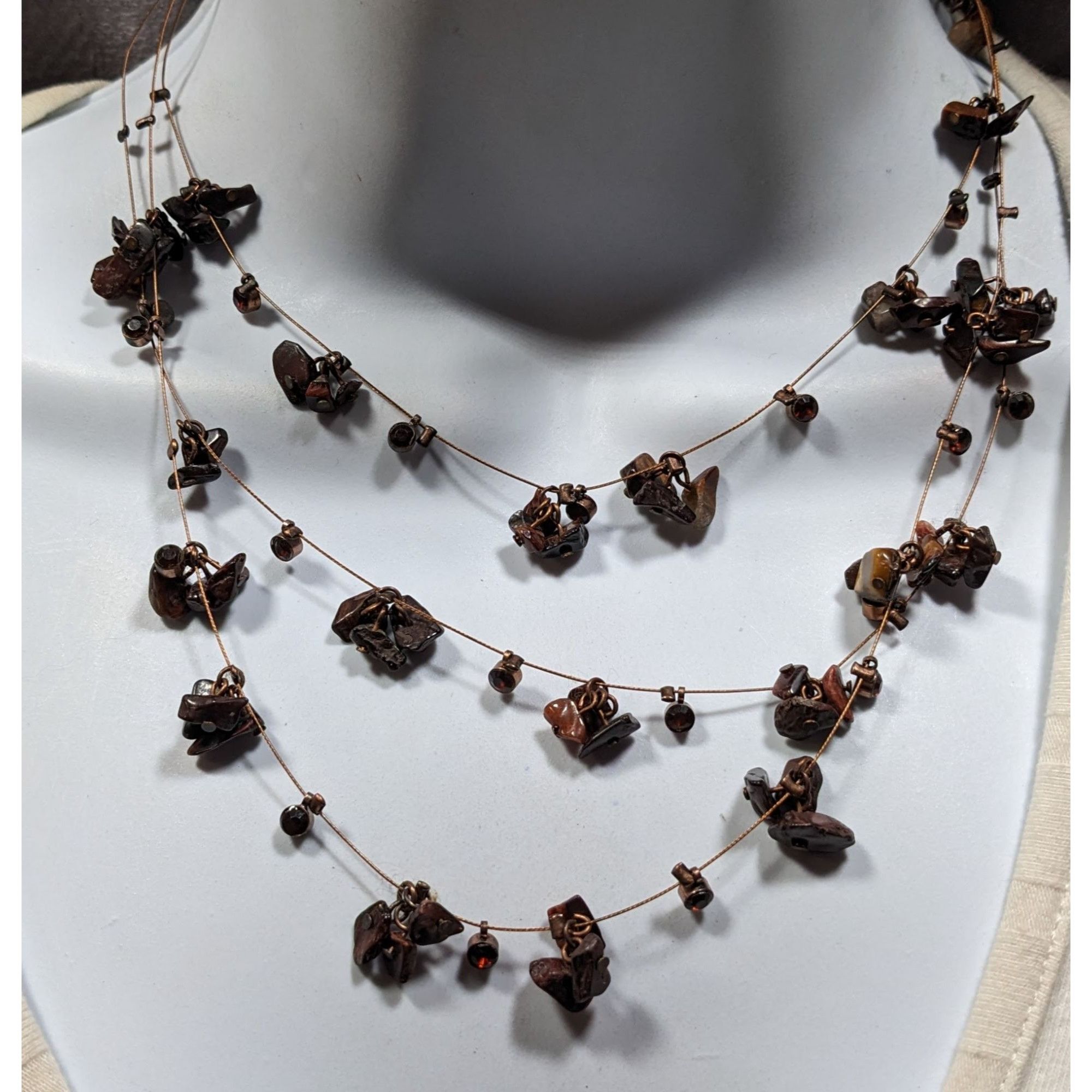 Other Layered Stone Chip And Rhinestone Necklace On Copper Tone Be Size ONE SIZE - 1 Thumbnail