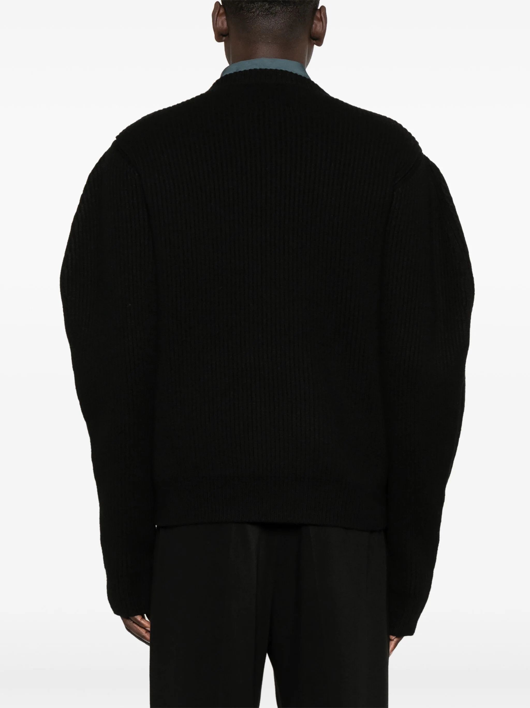 Jil Sander o1s22i1n1024 Oversized Ribbed Wool Pullover Sweater in Black Size US M / EU 48-50 / 2 - 4 Thumbnail