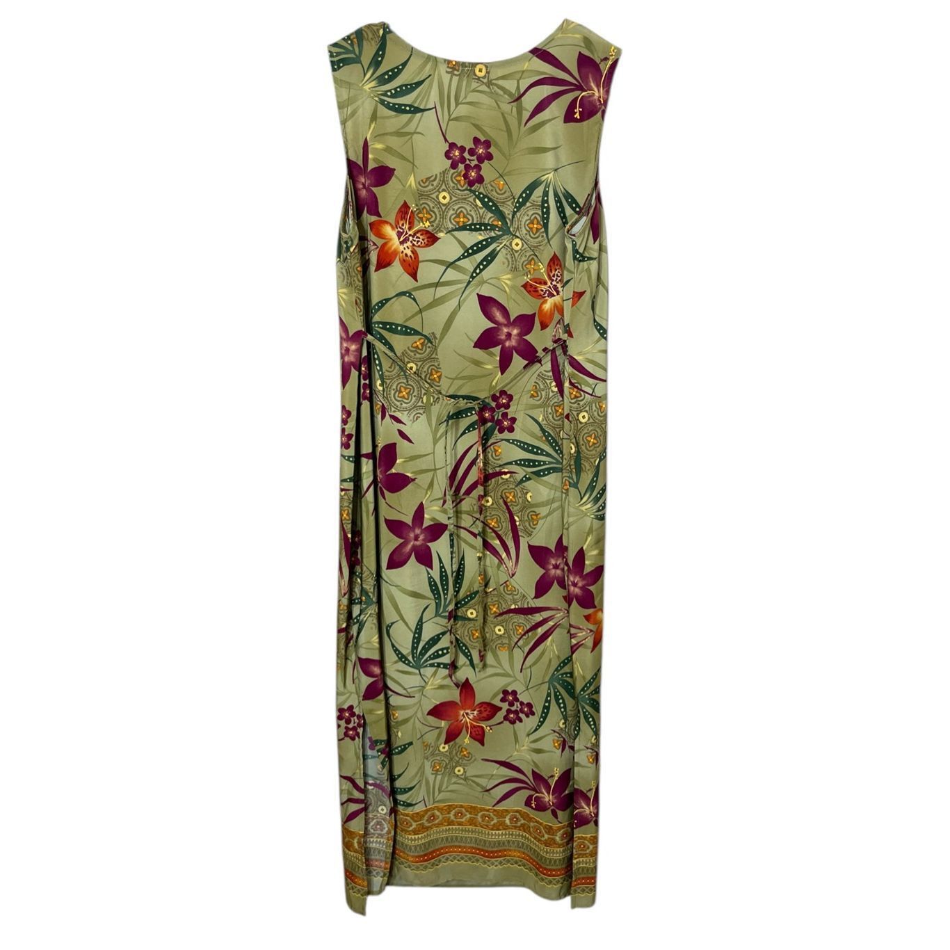 Other Vintage R&K Dress Maxi Sleeveless Floral Hibiscus Tropical Olive Green 10 Size L / US 10 / IT 46 - 7 Thumbnail