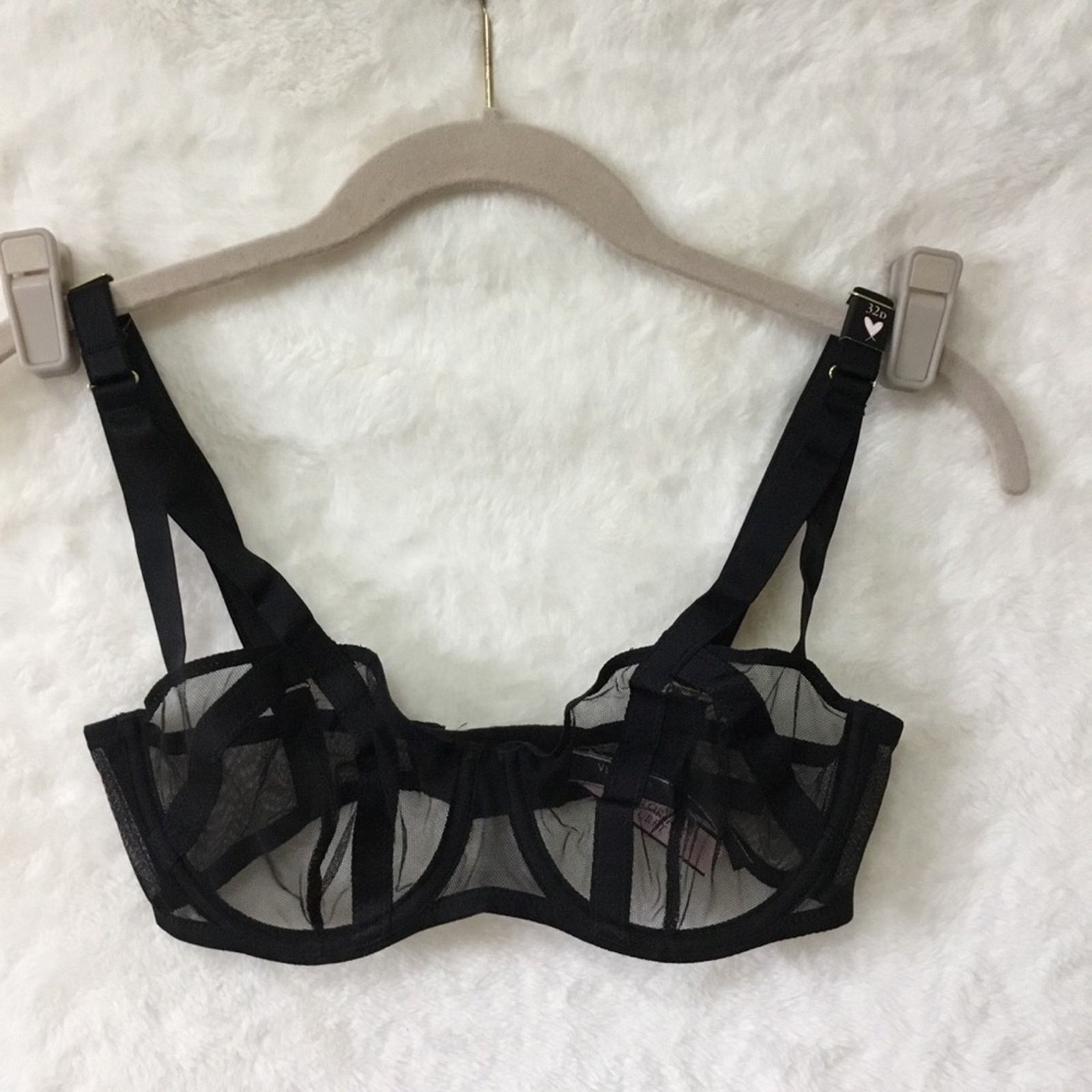 Victoria's Secret Victoria Secret Black Unlined Mesh Balconette Bra Size ONE SIZE - 7 Thumbnail