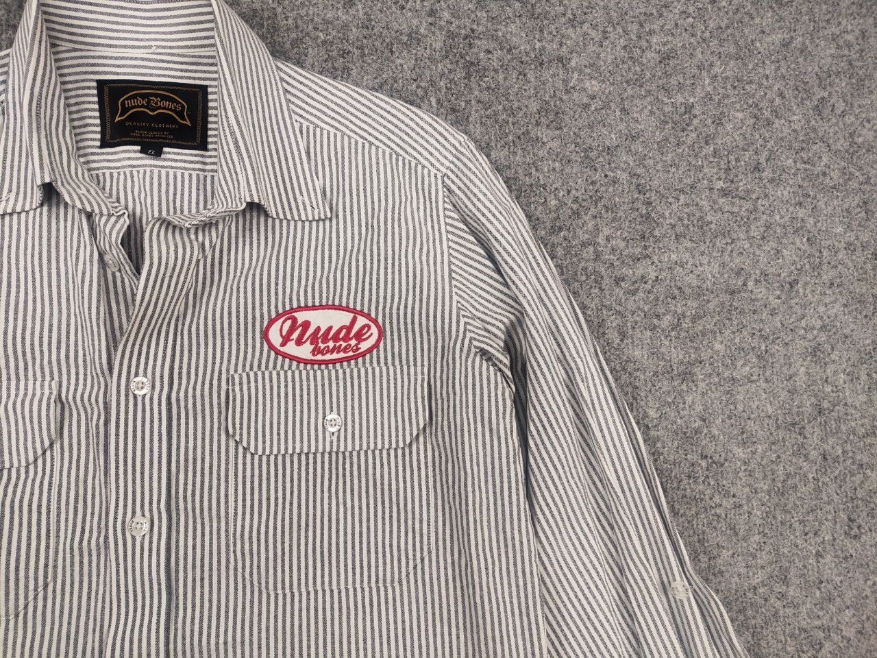 Japanese Brand Nude Bones Vintage Japan Work USA striped shirt embroidery Size US S / EU 44-46 / 1 - 3 Thumbnail