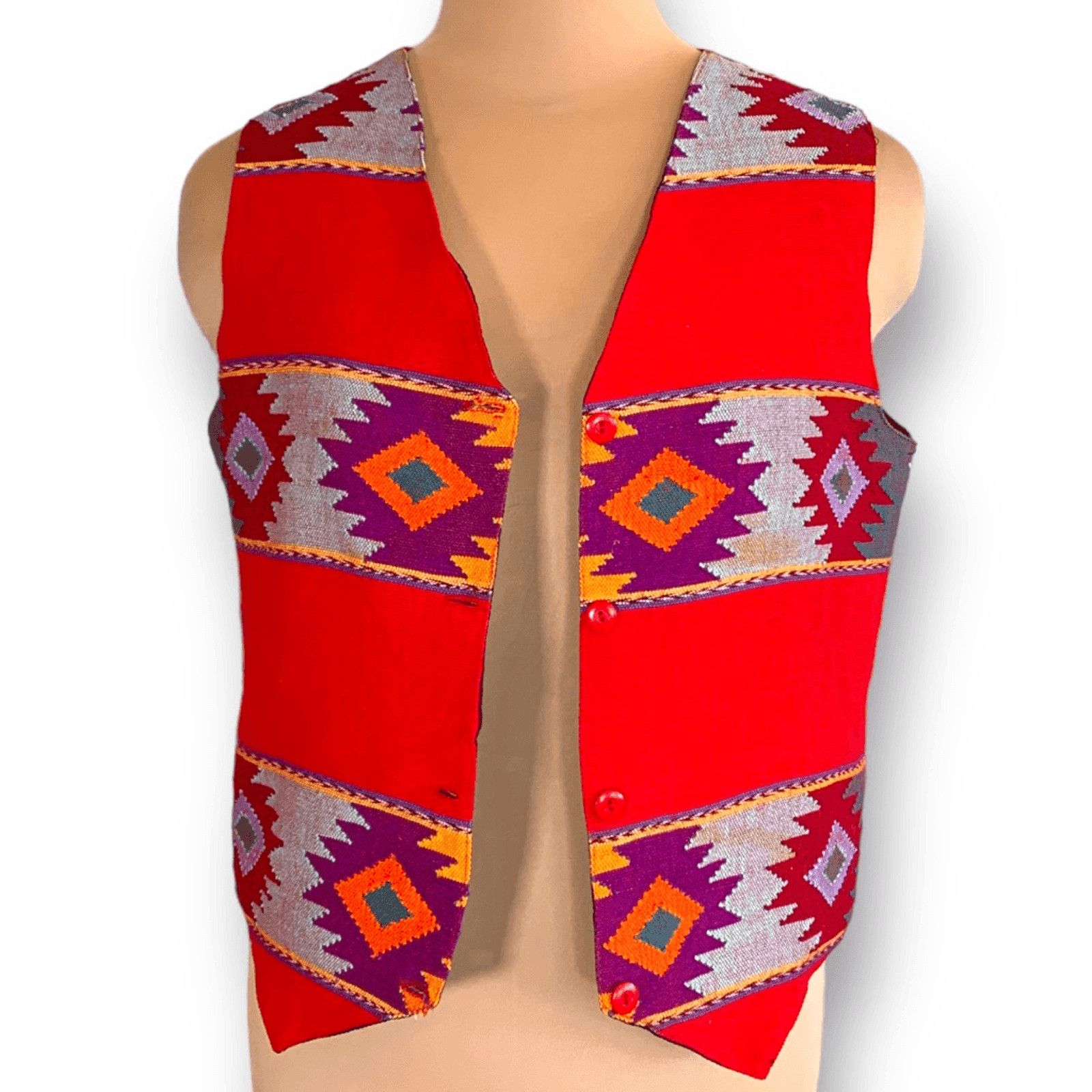 Orvis Vintage Orvis Southwestern Vest Red Geometric Cotton Medium Size M / US 6-8 / IT 42-44 - 6 Thumbnail