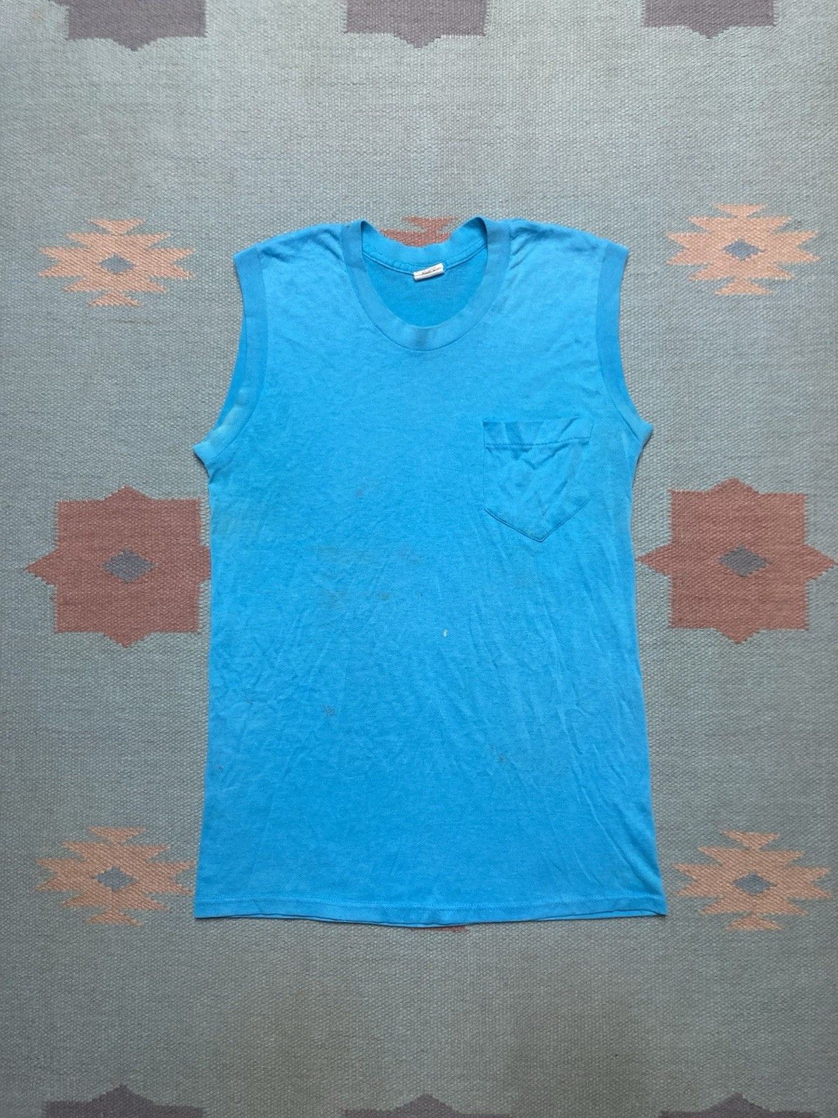 Vintage Vintage 80s pocket t shirt blank teal blue muscle soft M Size US M / EU 48-50 / 2 - 1 Thumbnail
