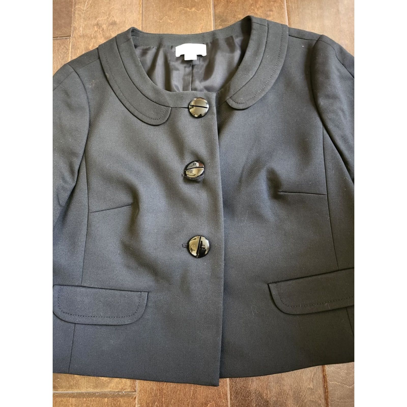 Loft LOFT Women Jacket Black Button Short Sleeve Lined 12 Regular Size 12 Formal Business Party/Cocktail Travel Size 34" / US 12 / IT 48 - 5 Thumbnail