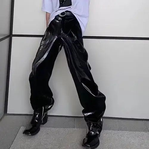 Japanese Brand Faux Leather Wide Leg Pants Trousers Size US 27 - 1 Thumbnail