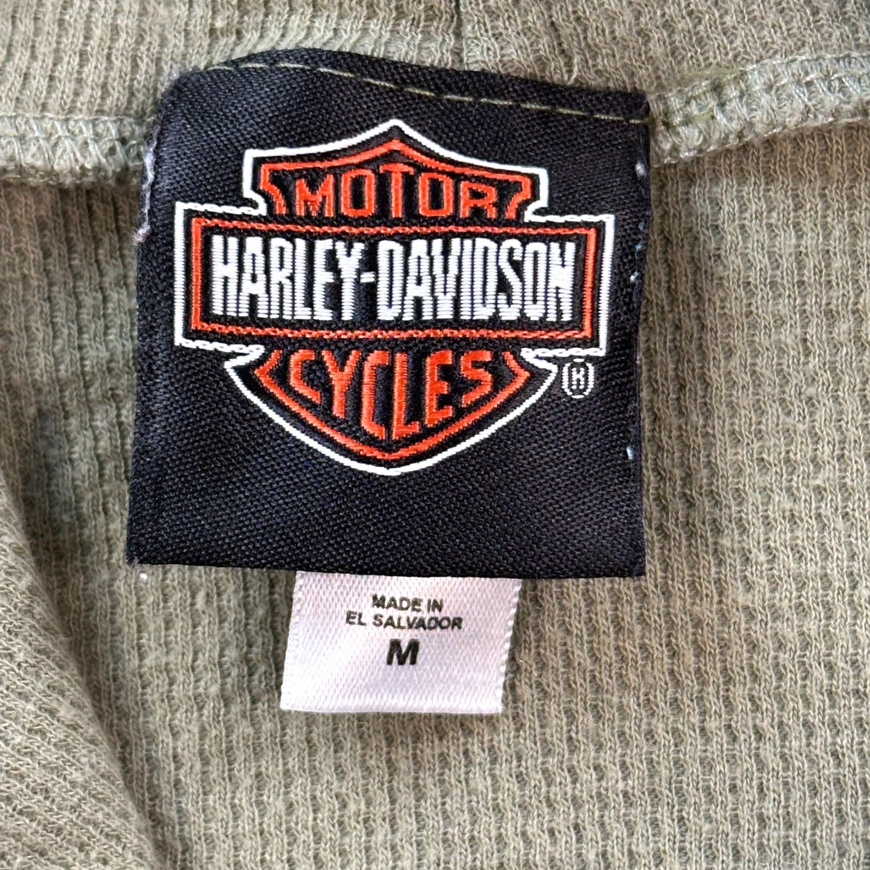 Harley Davidson Harley-Davidson Hoodie Women’s Medium Green Waffle Knit Thermal Flame Logo Biker Size M / US 6-8 / IT 42-44 - 4 Thumbnail