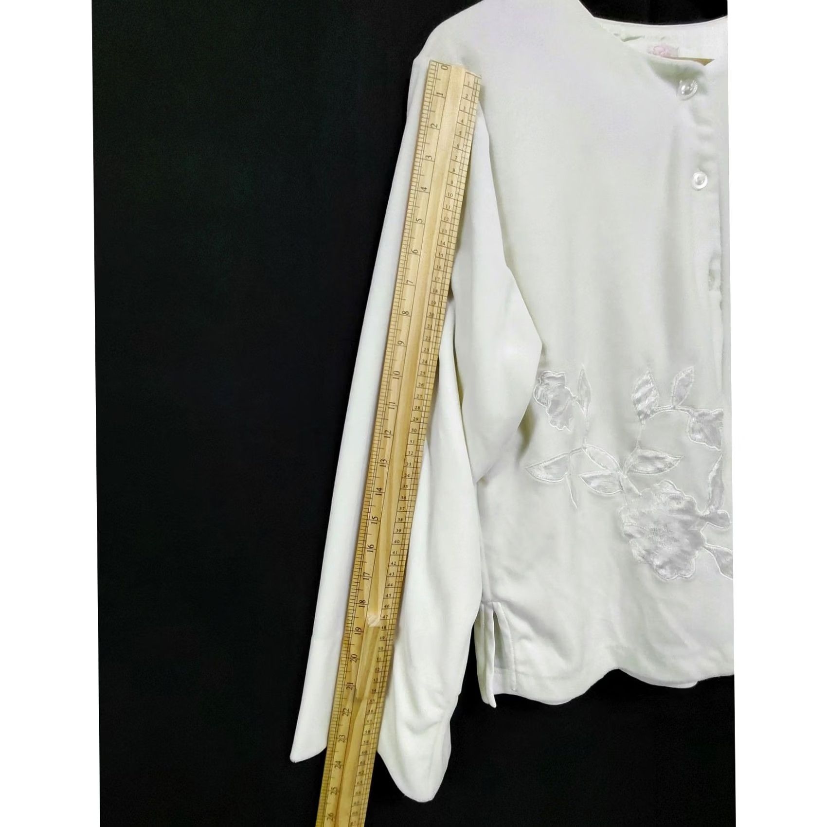 Vintage Oscar de la Renta Pink Label Cardigan White Knit Embroidered Women Size 3XS Regular Long Sleeve Crew Neck Vintage: No Size XXS / US 00 / IT 34 - 5 Thumbnail