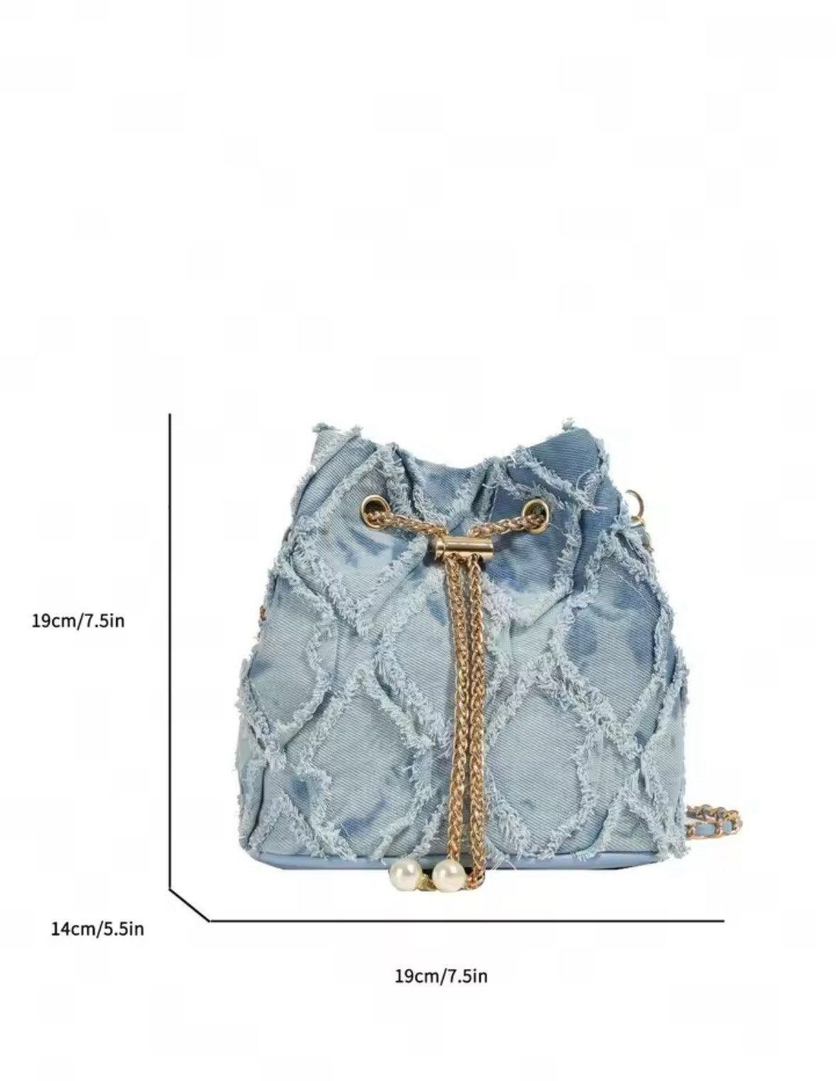 Japanese Brand Vintage Denim Bucket Bag Retro Style Light Blue Ripped Edge Size ONE SIZE - 5 Thumbnail