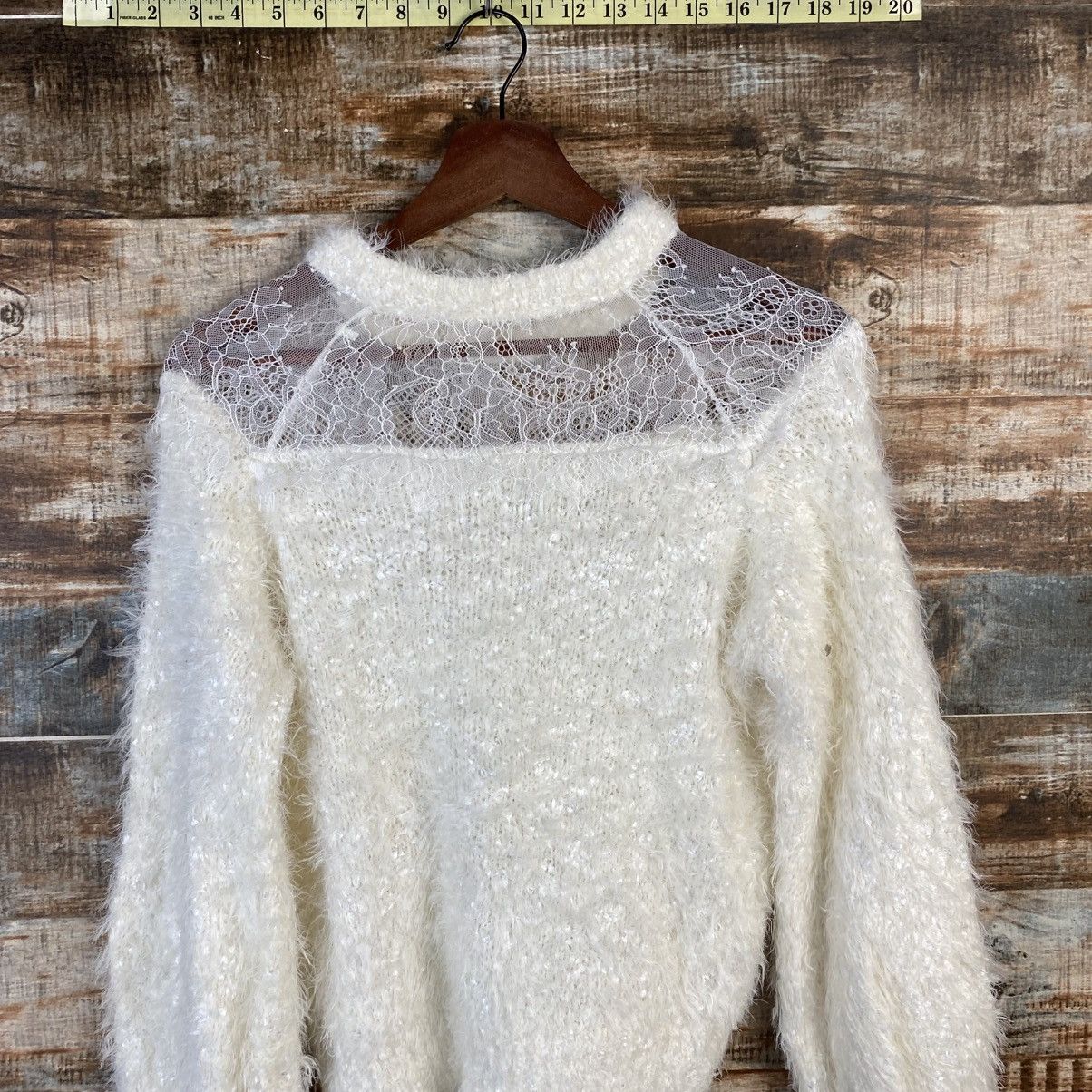 Homespun Knitwear DL Nice Claup White Mohair fur crochet Knitwear #C1102 Size S / US 4 / IT 40 - 14 Thumbnail