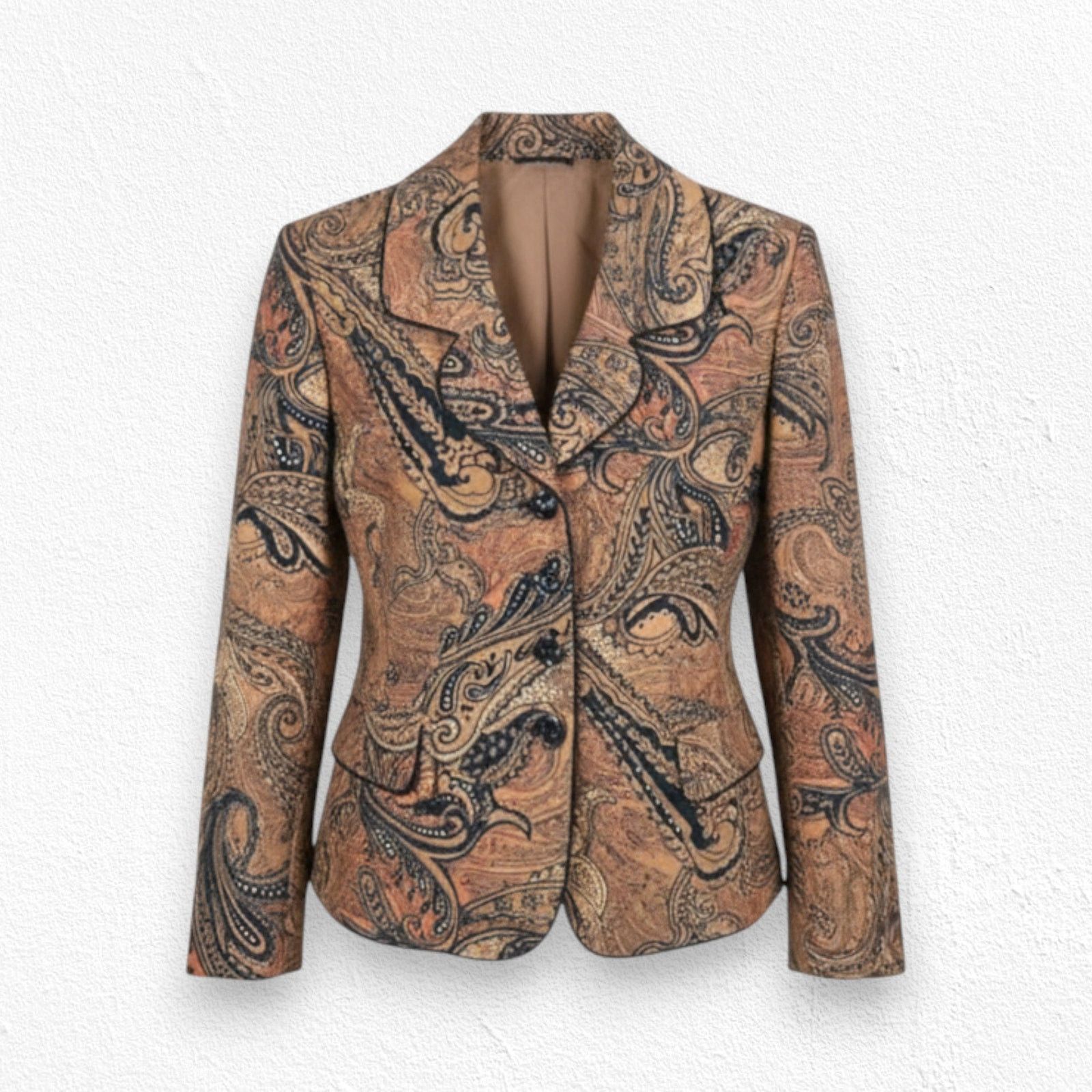 Y2K Brown Black Paisley Blazer Jacket Size 6 Petite