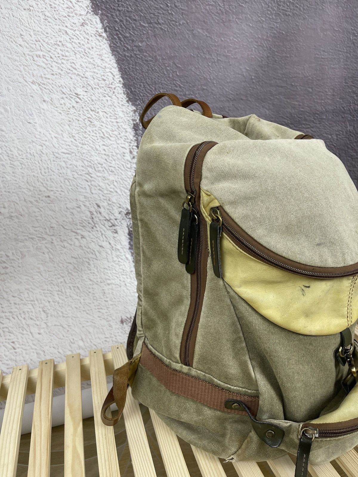 Vintage Vintage Avant Garde lyiami cotton leather backpack military Size ONE SIZE - 3 Thumbnail