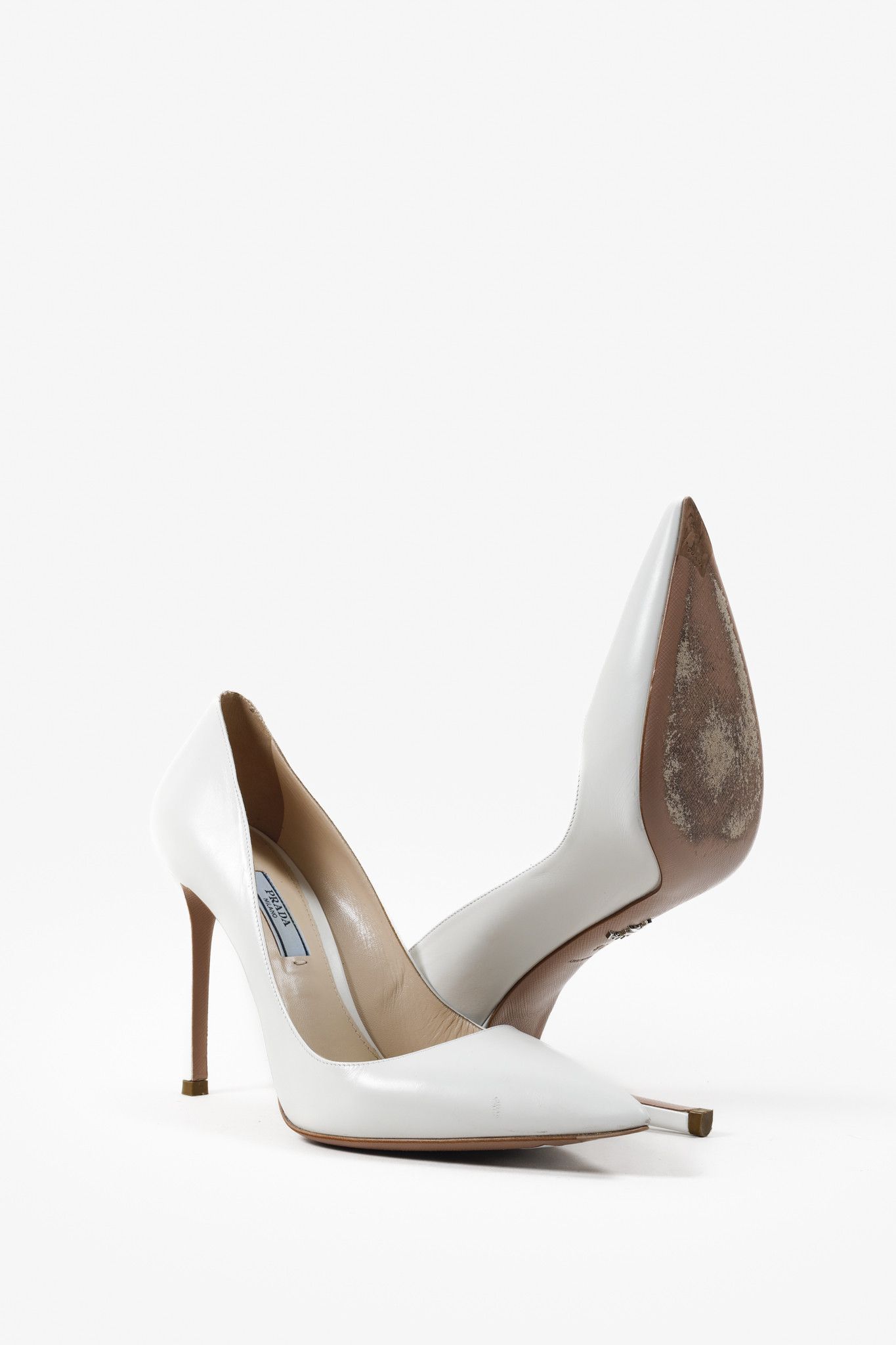 Prada Prada White Leather Pointed Toe Pumps Size US 7.5 / IT 37.5 - 2 Thumbnail