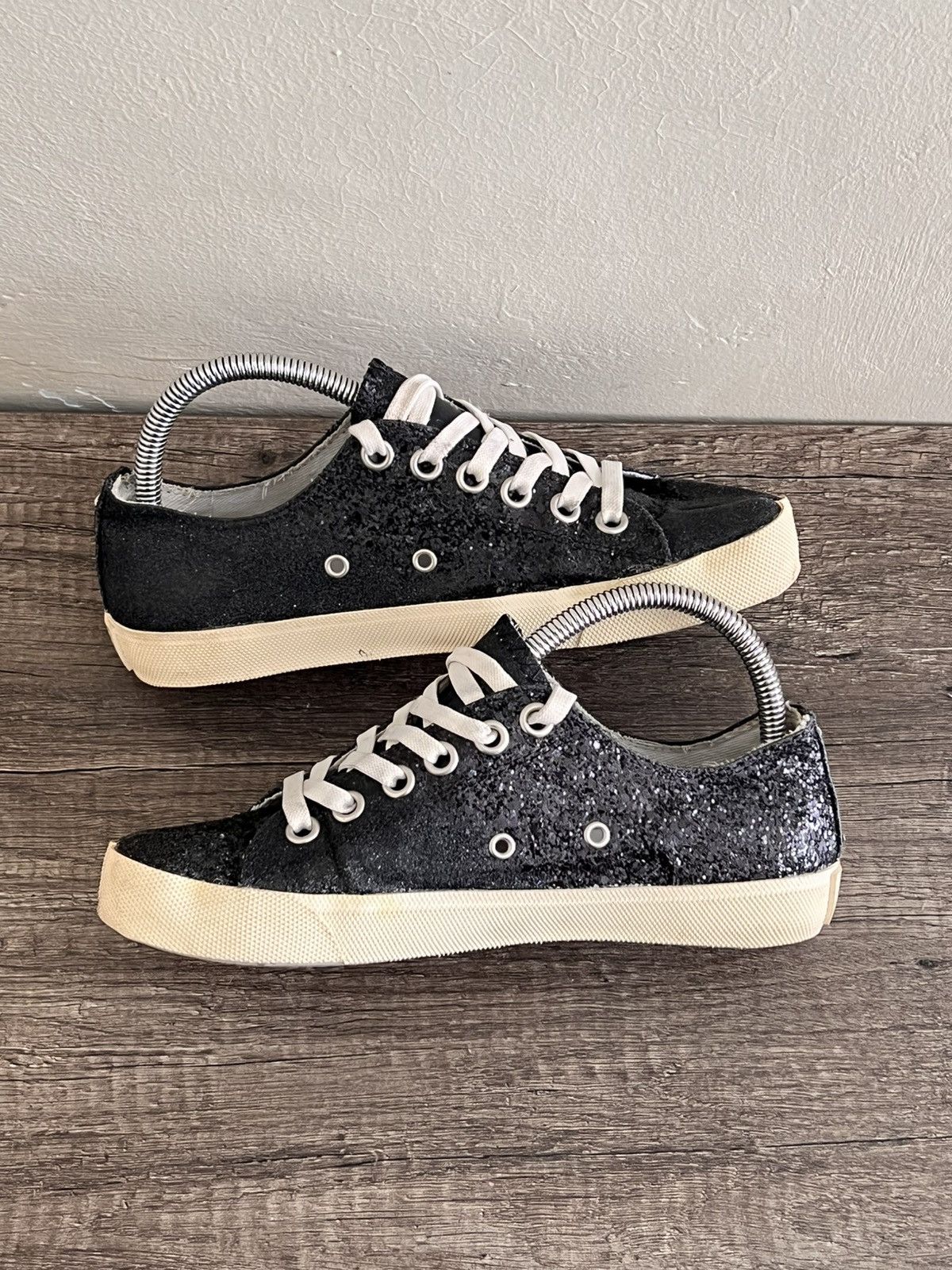 Maison Margiela Black Glitter Tabi Sneakers Size US 7 / IT 37 - 4 Thumbnail