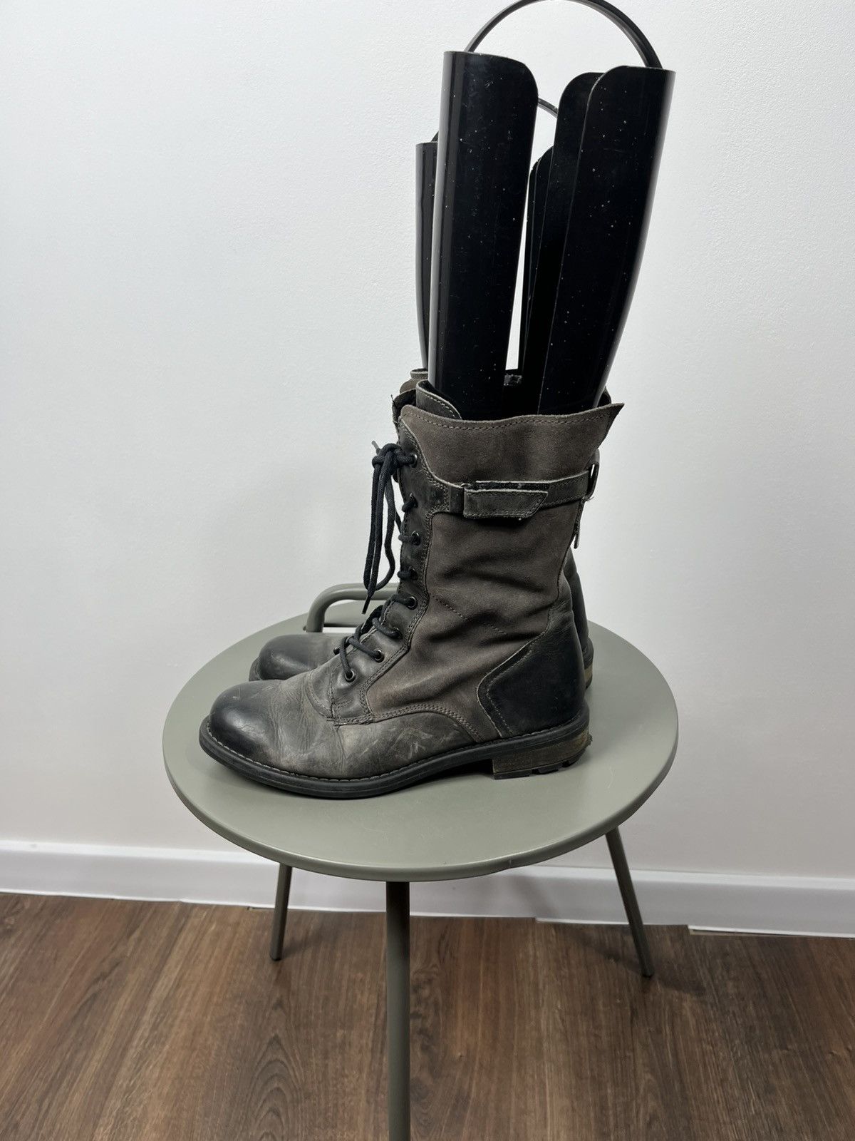 Other Gray Distressed Leather Lace-Up Avant-Garde Boots Size 39 Size US 8.5 / IT 38.5 - 7 Thumbnail