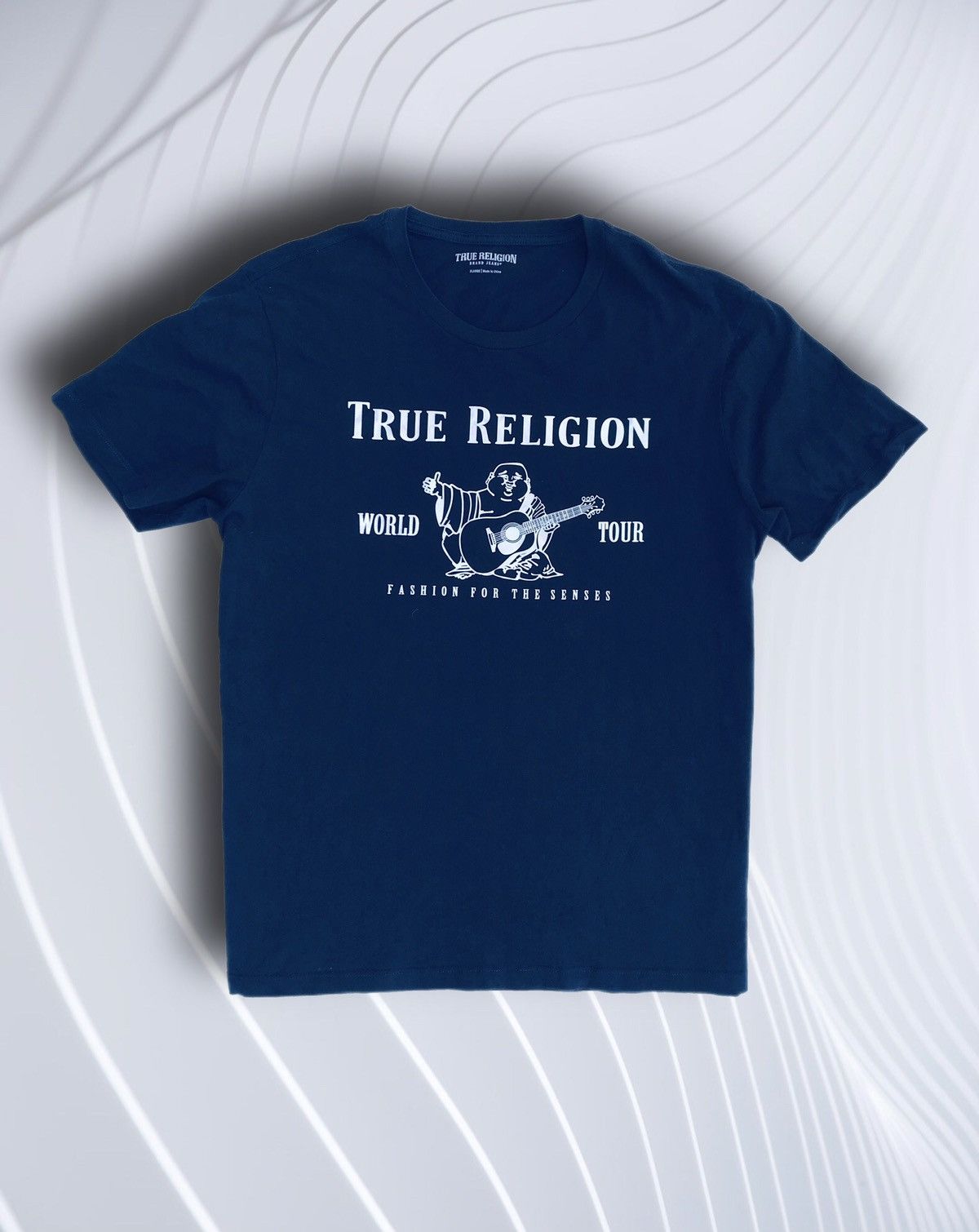 Japanese Brand True Religion Crewneck T Shirt Navy guitar buddha Logo tee Size US XL / EU 56 / 4 - 1 Thumbnail