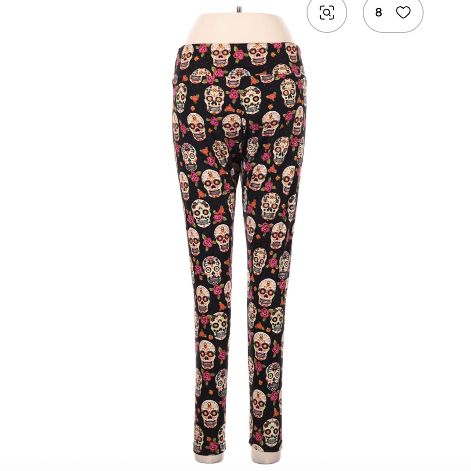 Other Size Lg - XL Black Leggings with Colorful Skull Pattern Size 36" / US 14 / IT 50 - 2 Thumbnail