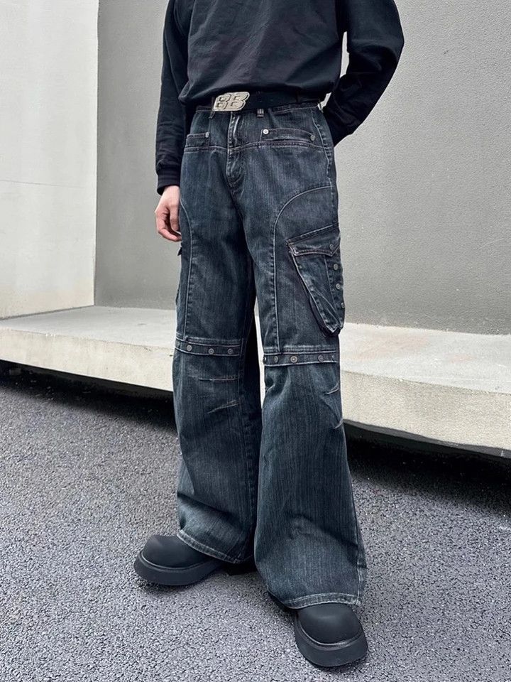 Cargo Studded Pocket Baggy Jeans